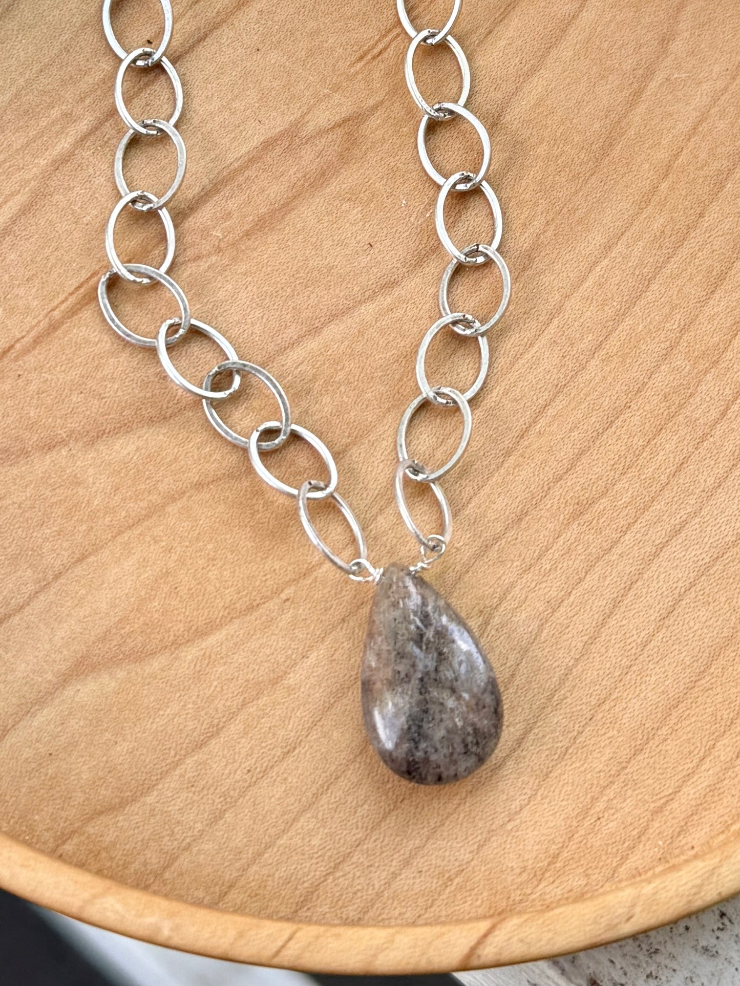 Moss Agate + Antique Silver Chain Necklace