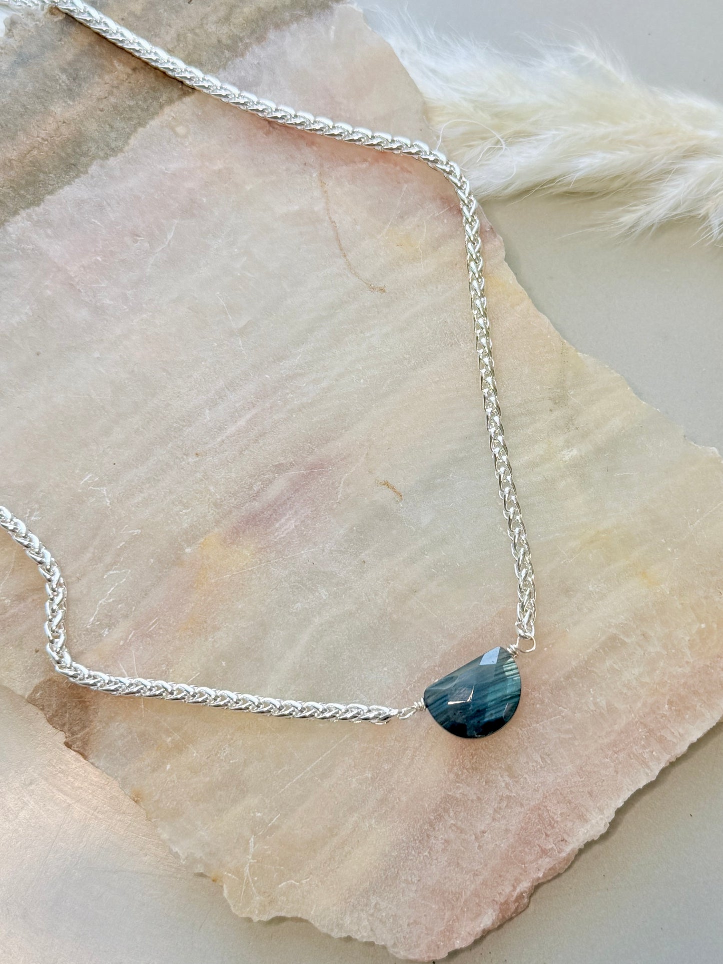 Labradorite + Silver Half Moon Necklace