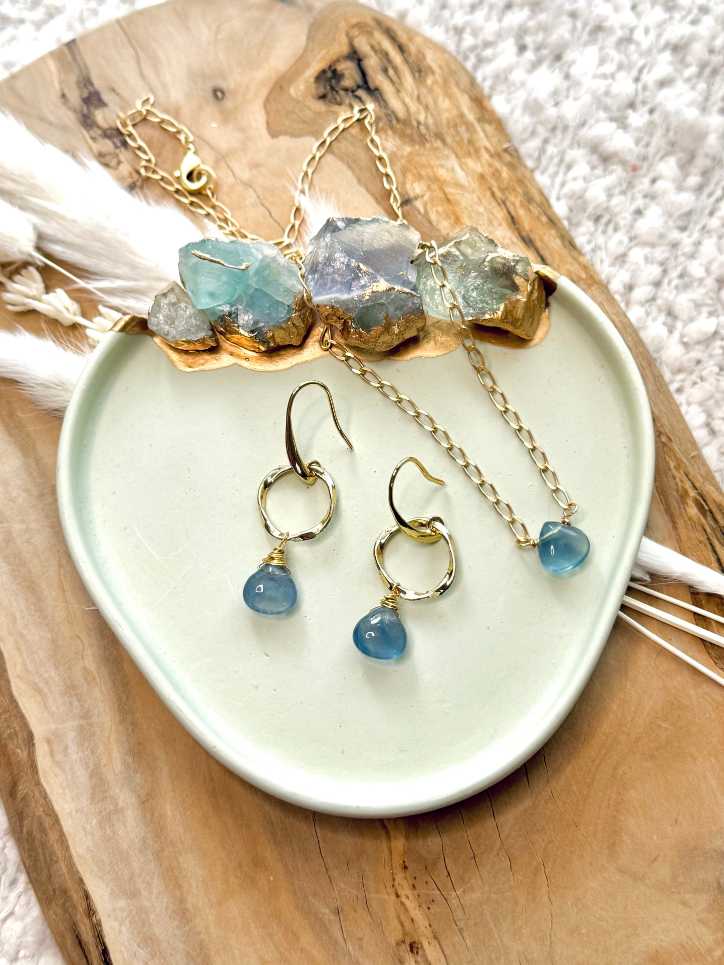 Fluorite + Matte Gold Necklace