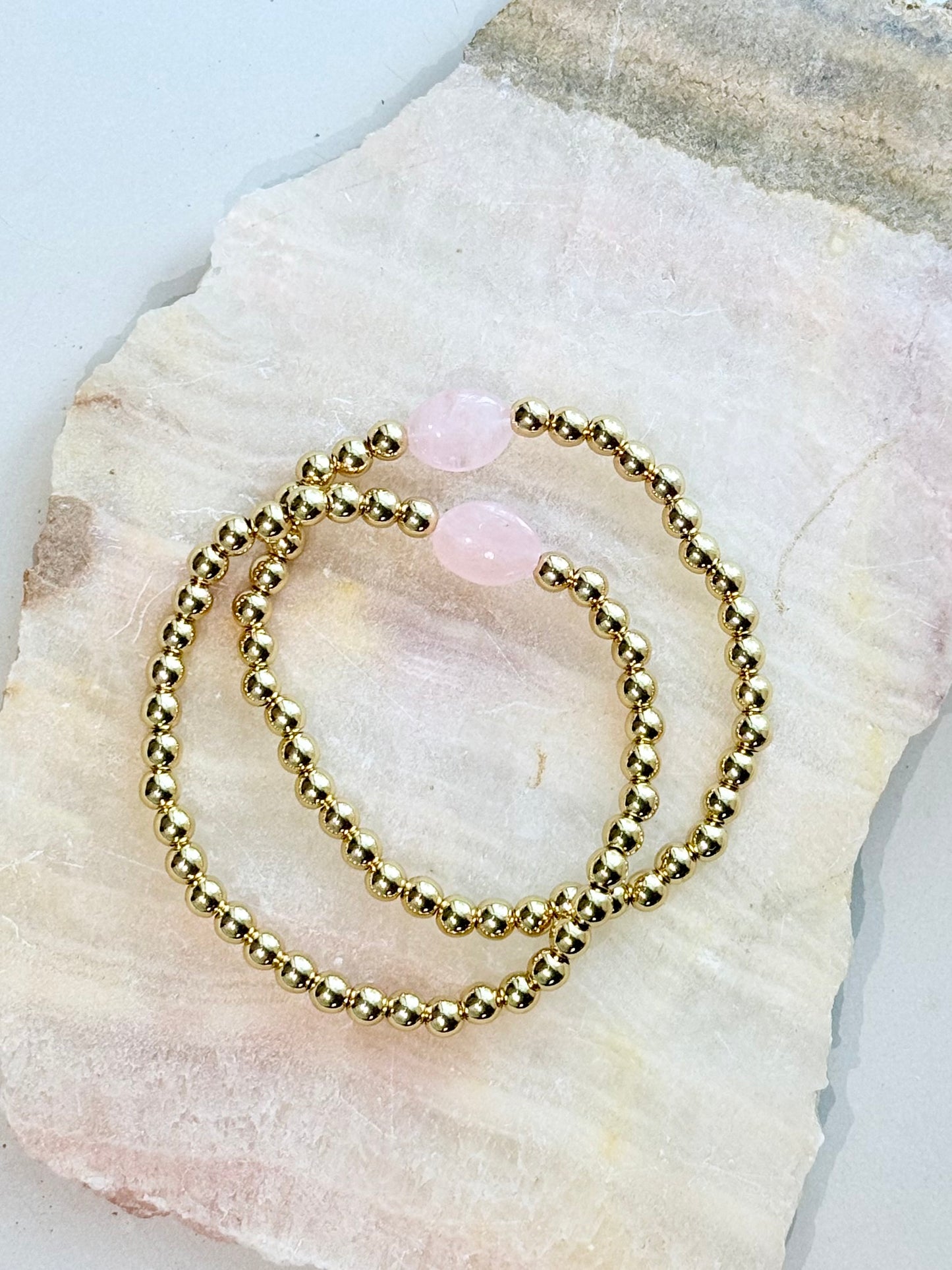 Morganite + Gold Beaded Bracelet