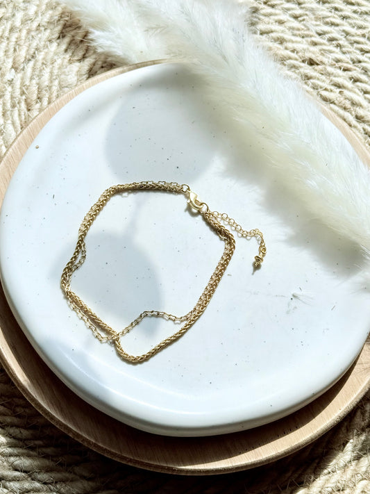 Matte Gold Duet Anklet (Wheat + Peanut Chains)