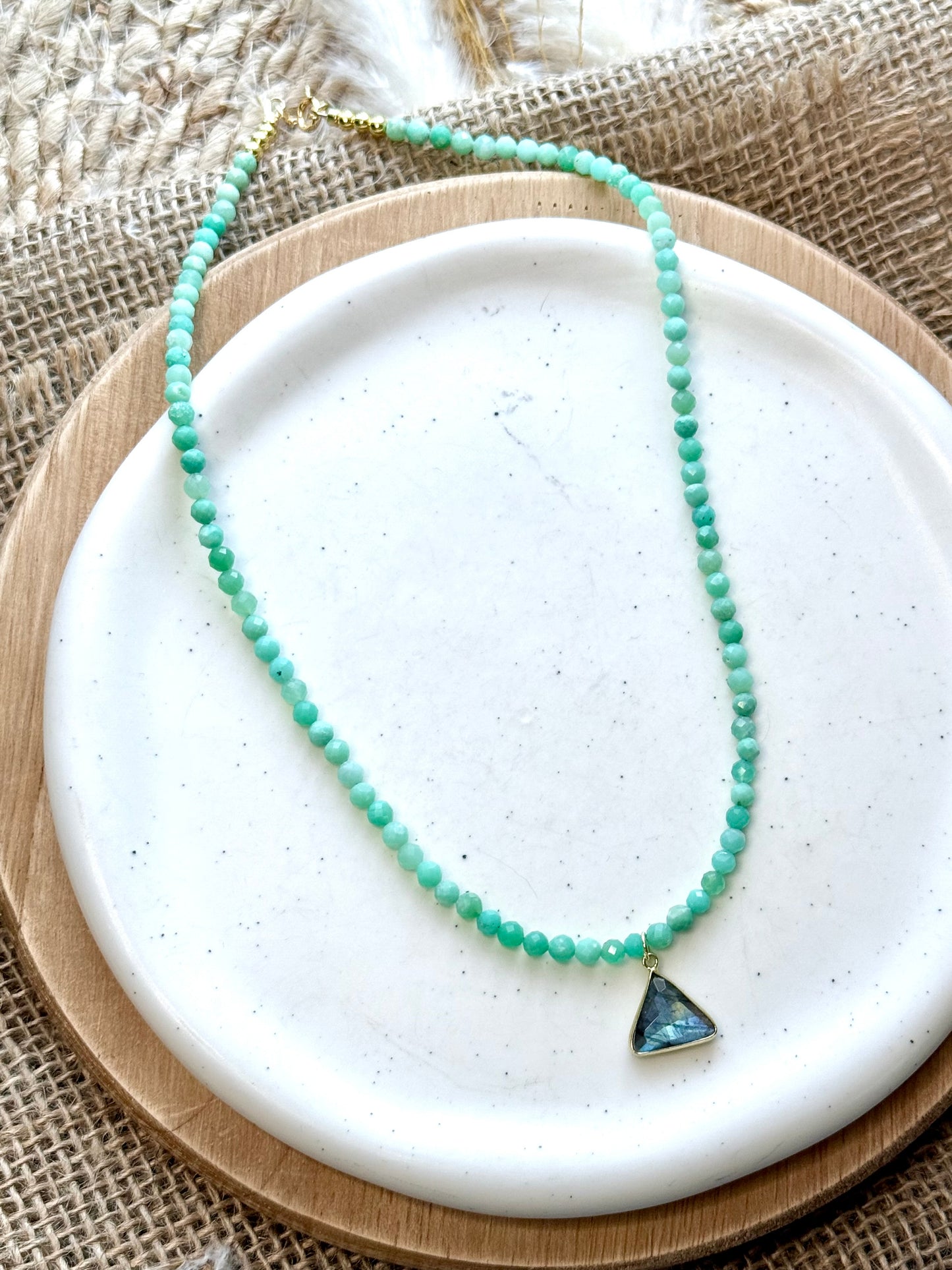 Chrysoprase + Labradorite Gold Beaded Necklace