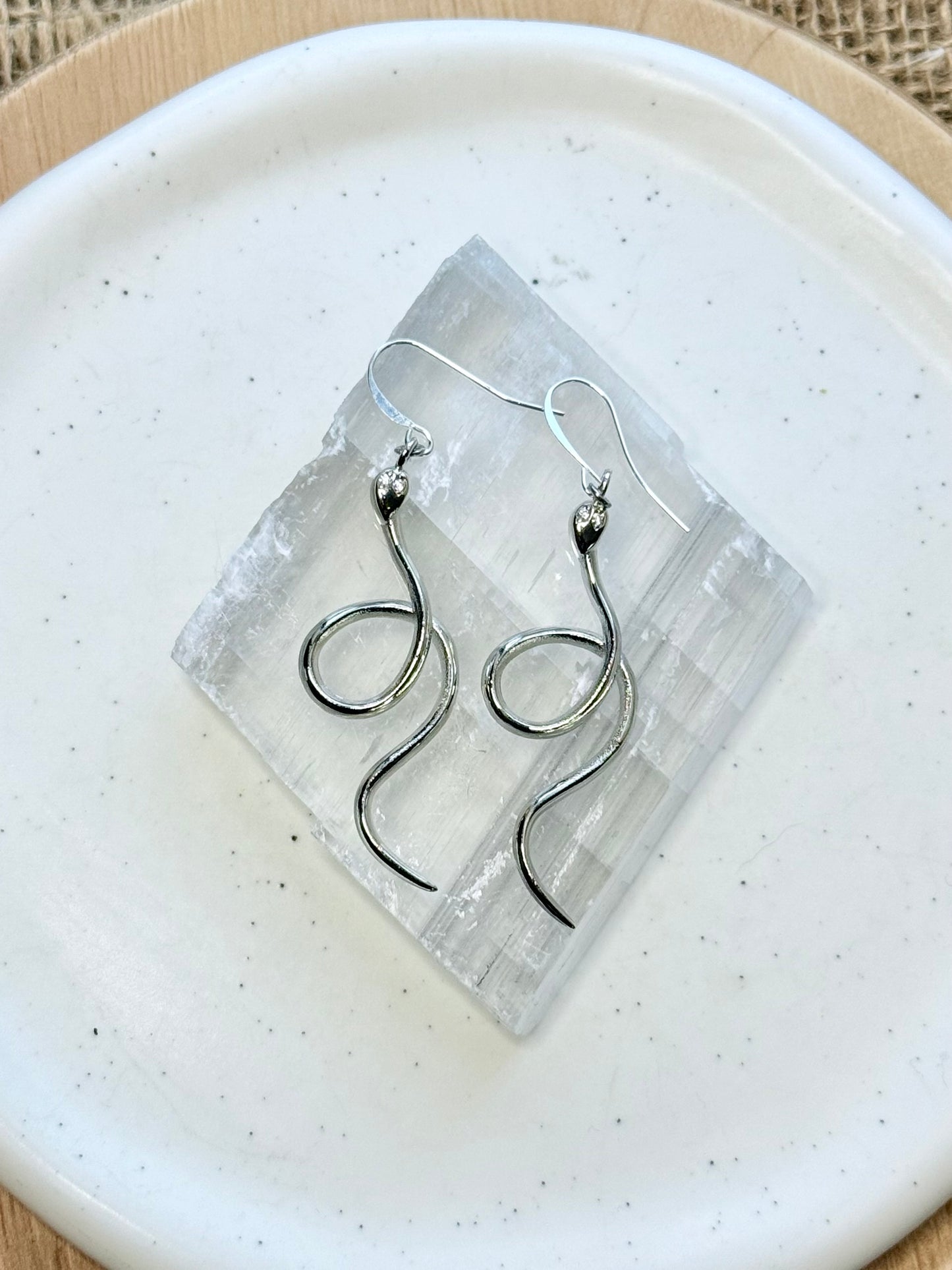 Zircon + Silver Snake Earrings