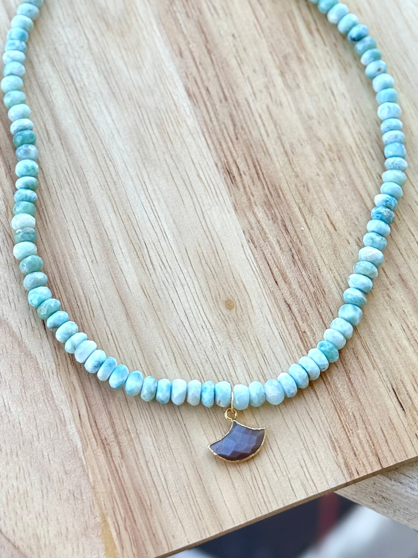 Luxe Larimar + Chocolate Moonstone Eye Pendant Necklace