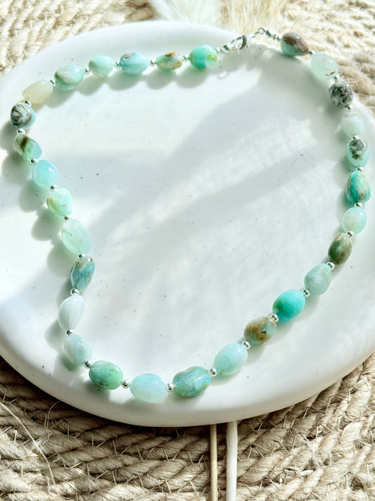 Luxe Peruvian Blue Opal + Sterling Silver Beaded Necklace
