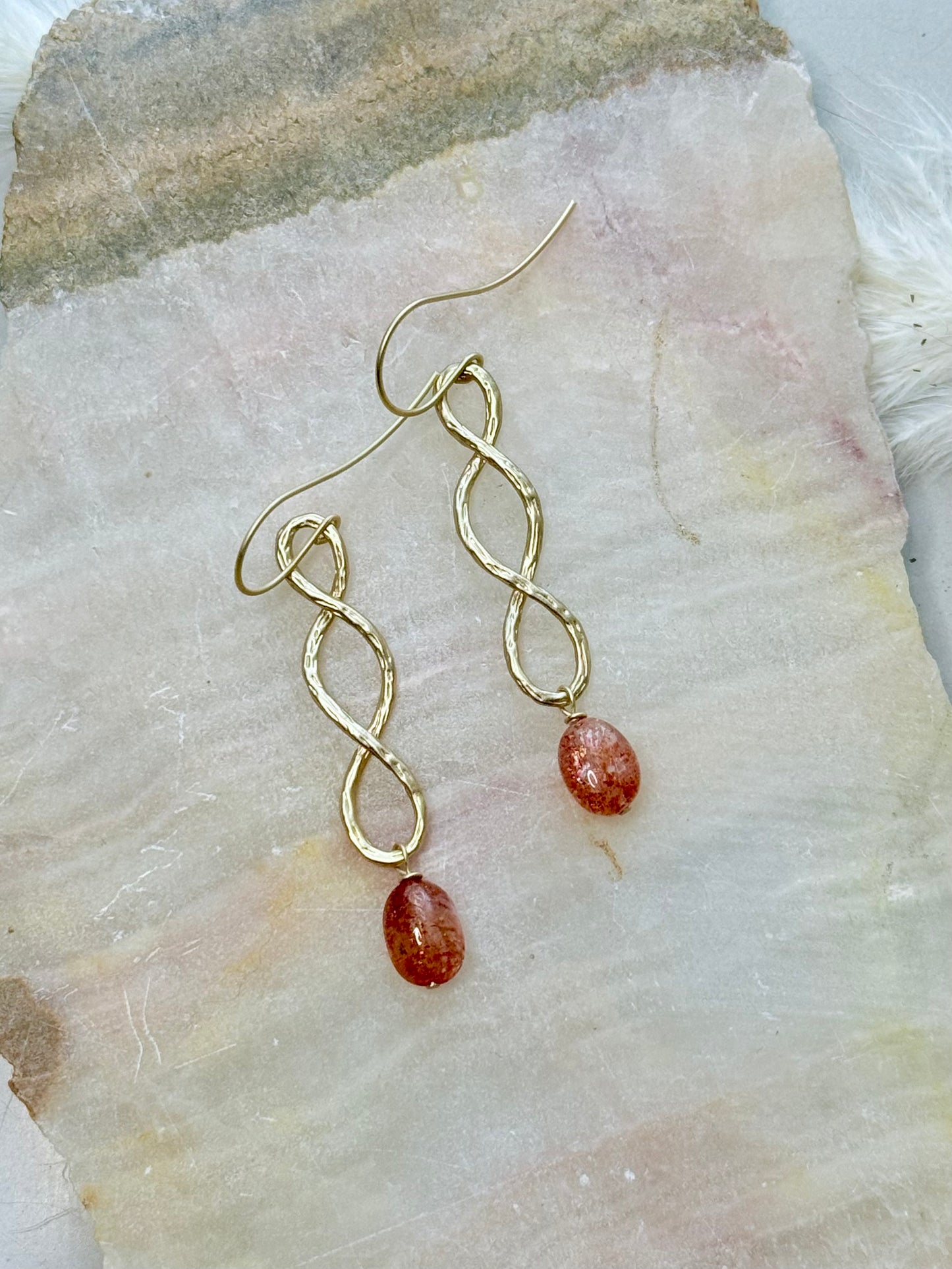 Sunstone + Matte Gold Infinity Earrings