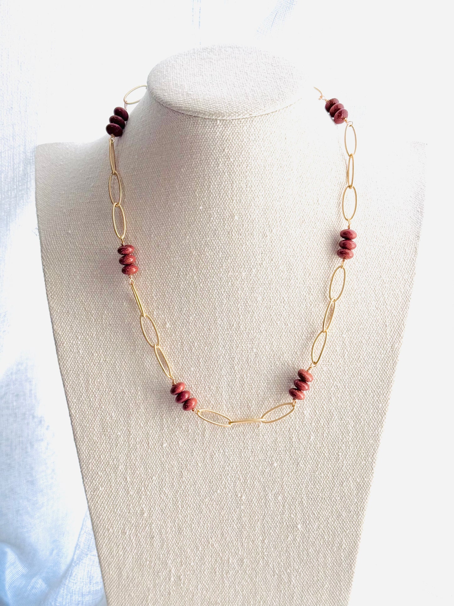 Goldstone + Matte Gold Chain Necklace
