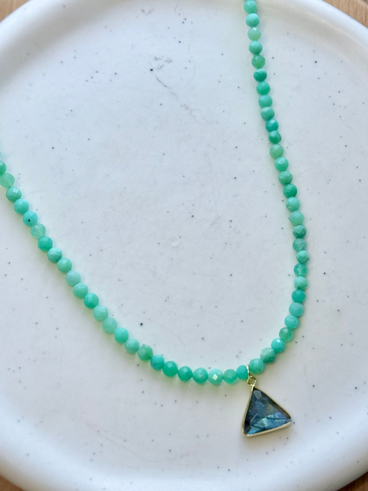 Chrysoprase + Labradorite Gold Beaded Necklace