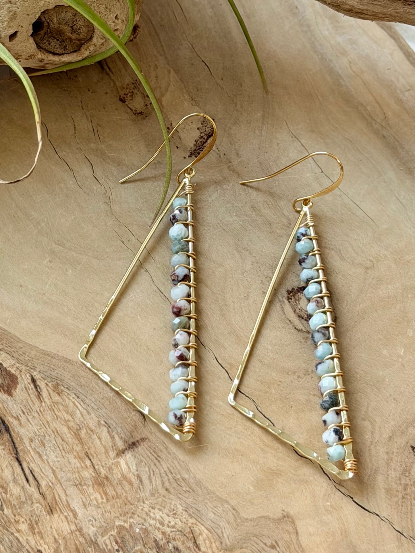 Larimar + Gold Large Triangle Earrings