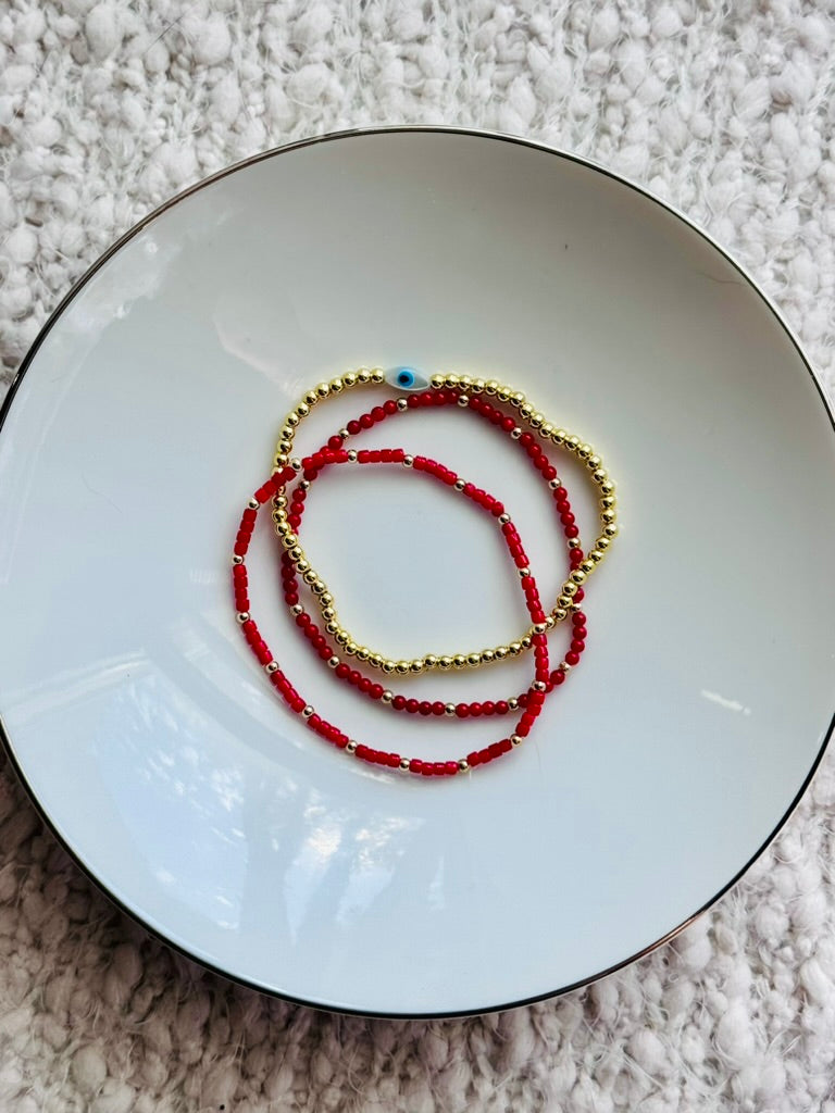 Red Coral + Evil Eye Stack (3-stack)