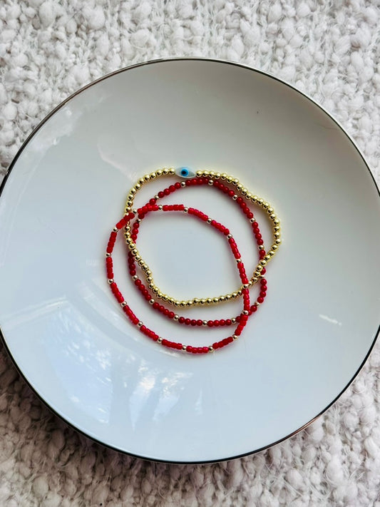 Red Coral + Evil Eye Stack (3-stack)