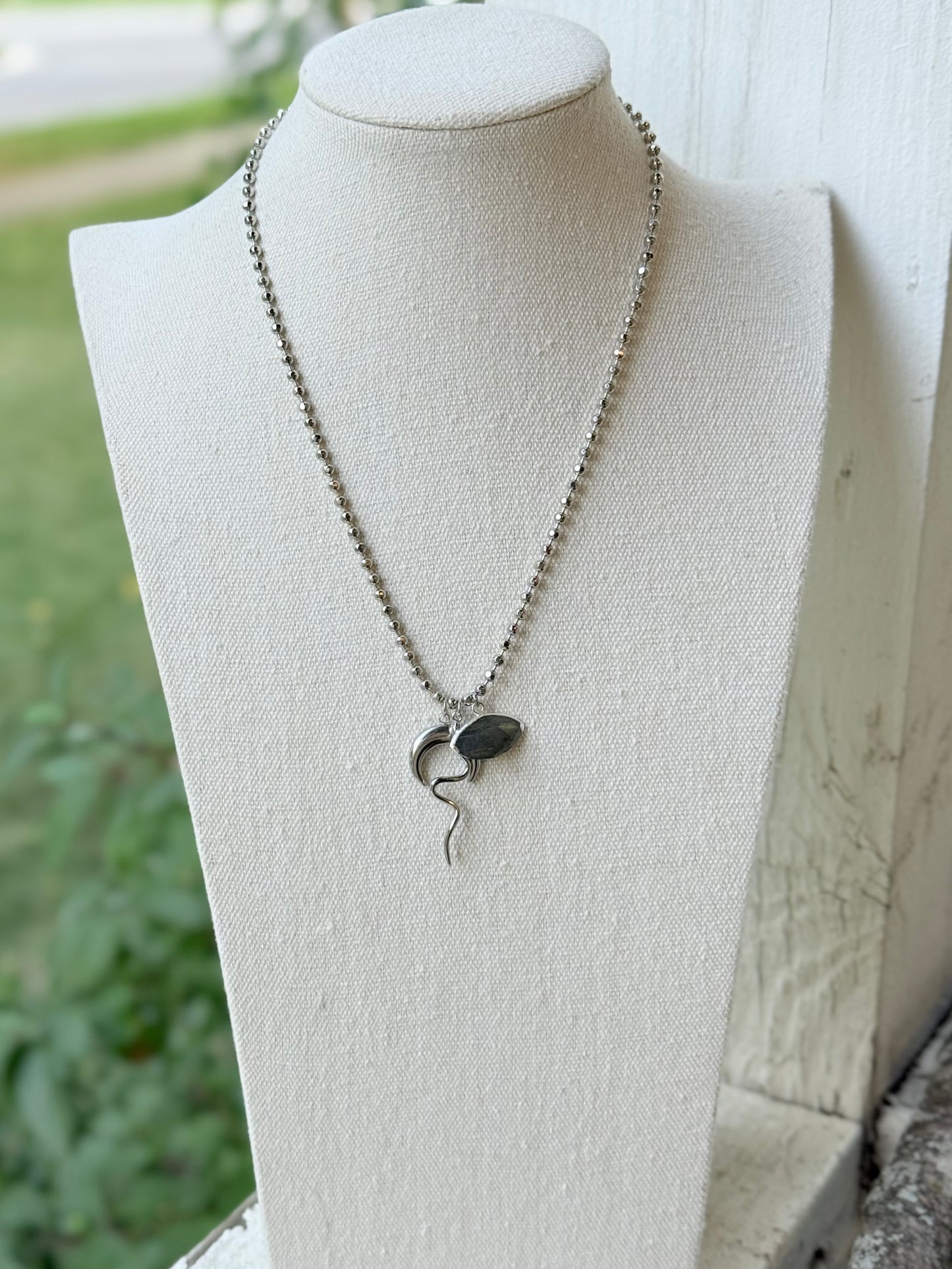 Labradorite Evil Eye + Silver Snake Necklace