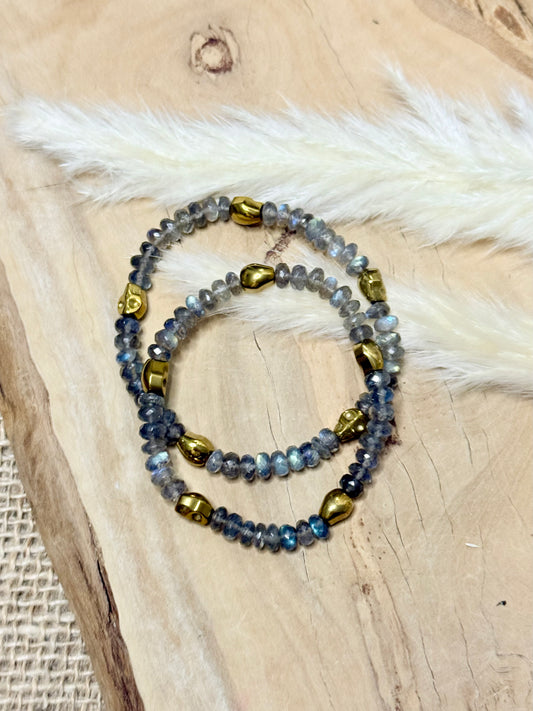High-Grade Labradorite Skull Bracelet