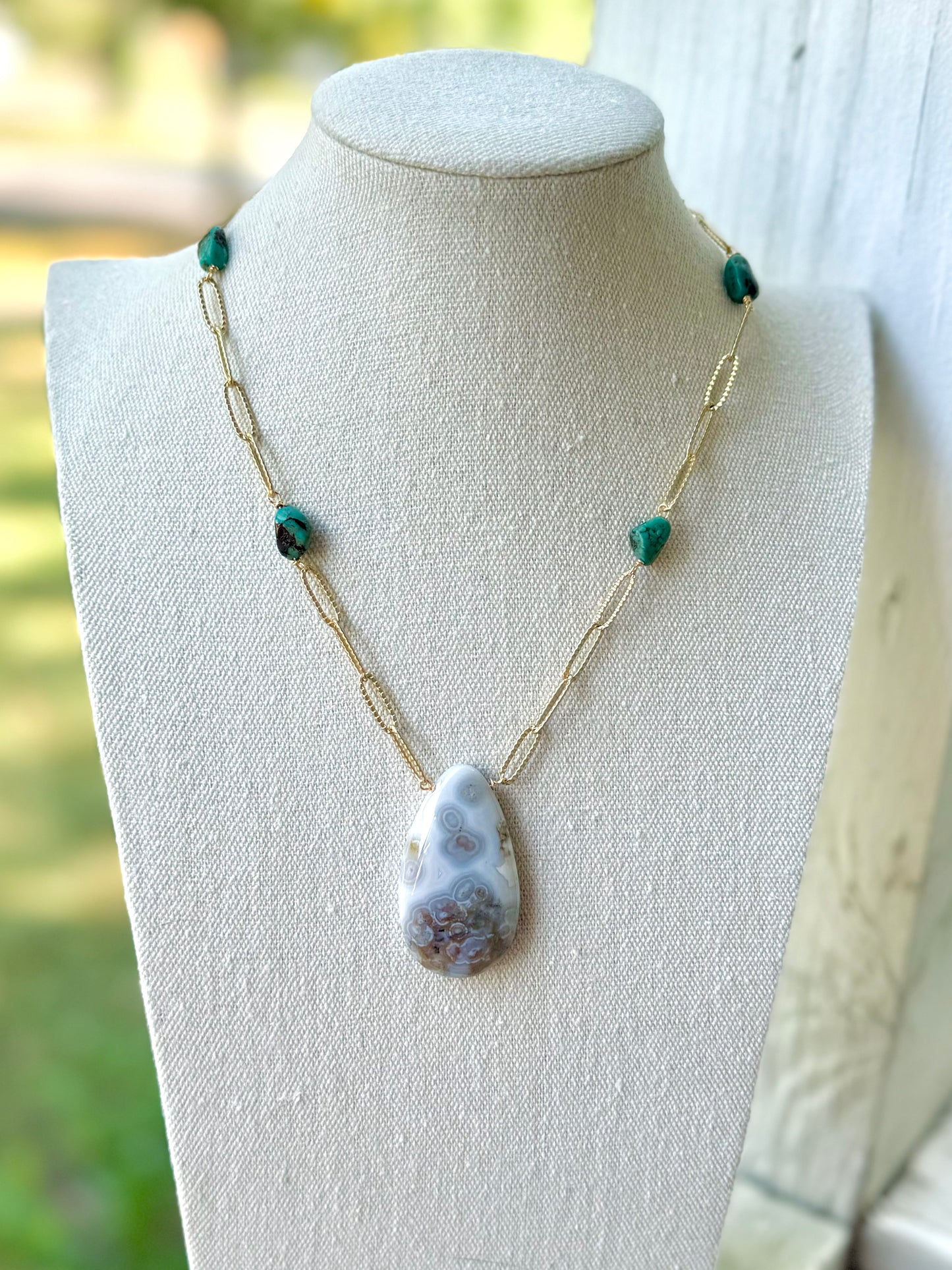 Ocean Agate + Turquoise Matte Gold Necklace