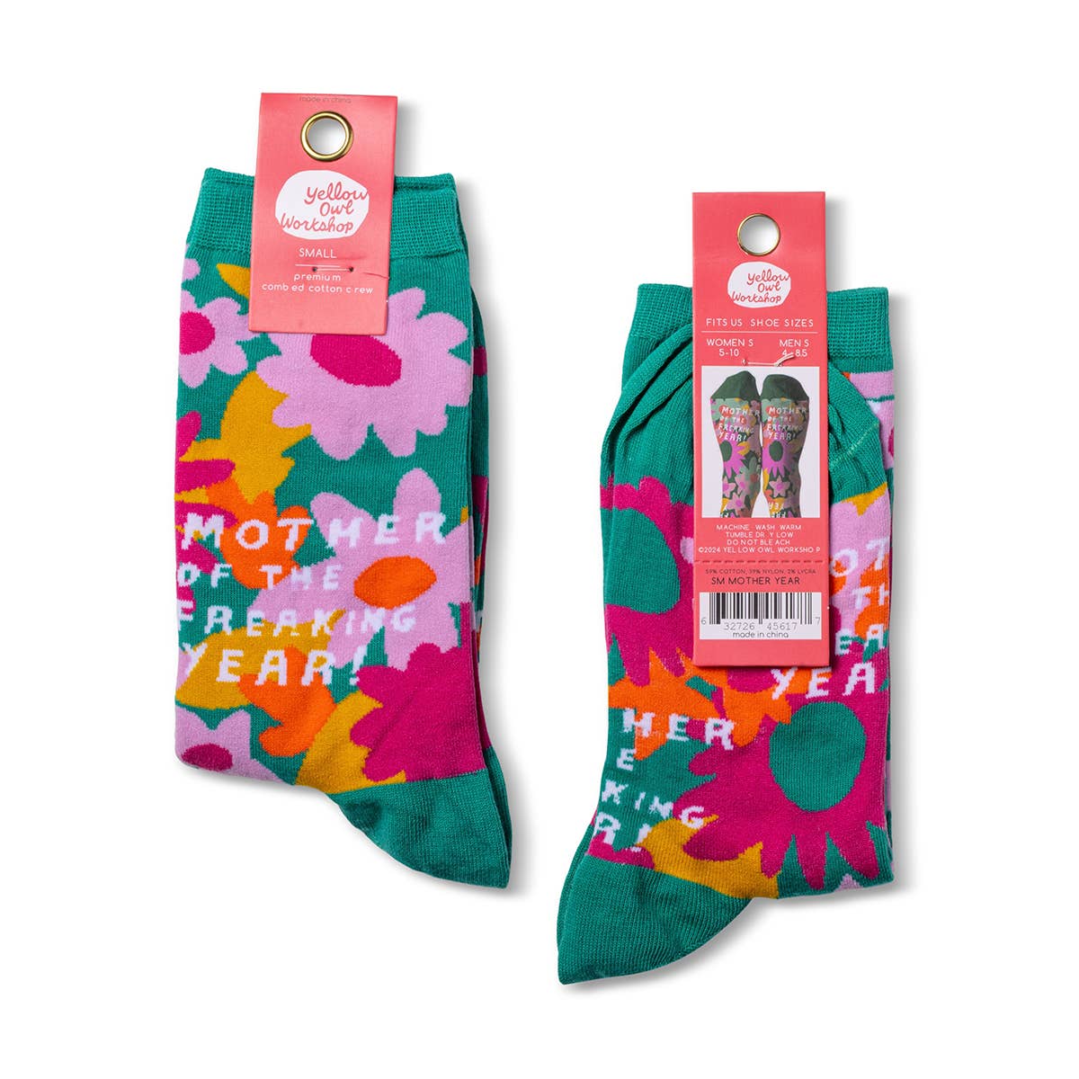 Mother of the Freakin Year - Flower Mama Crew Socks