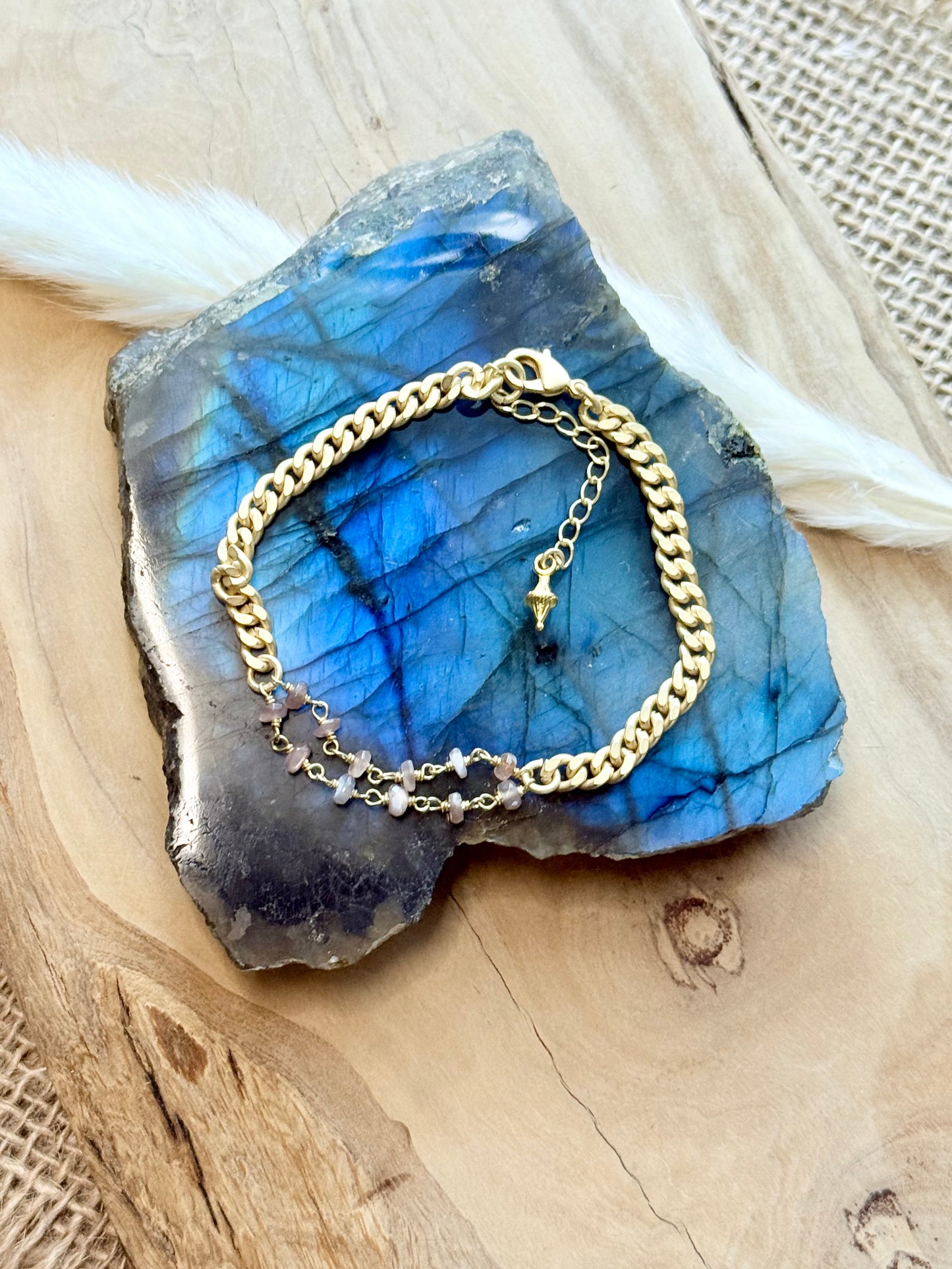 Chocolate Moonstone + Matte Gold Bracelet