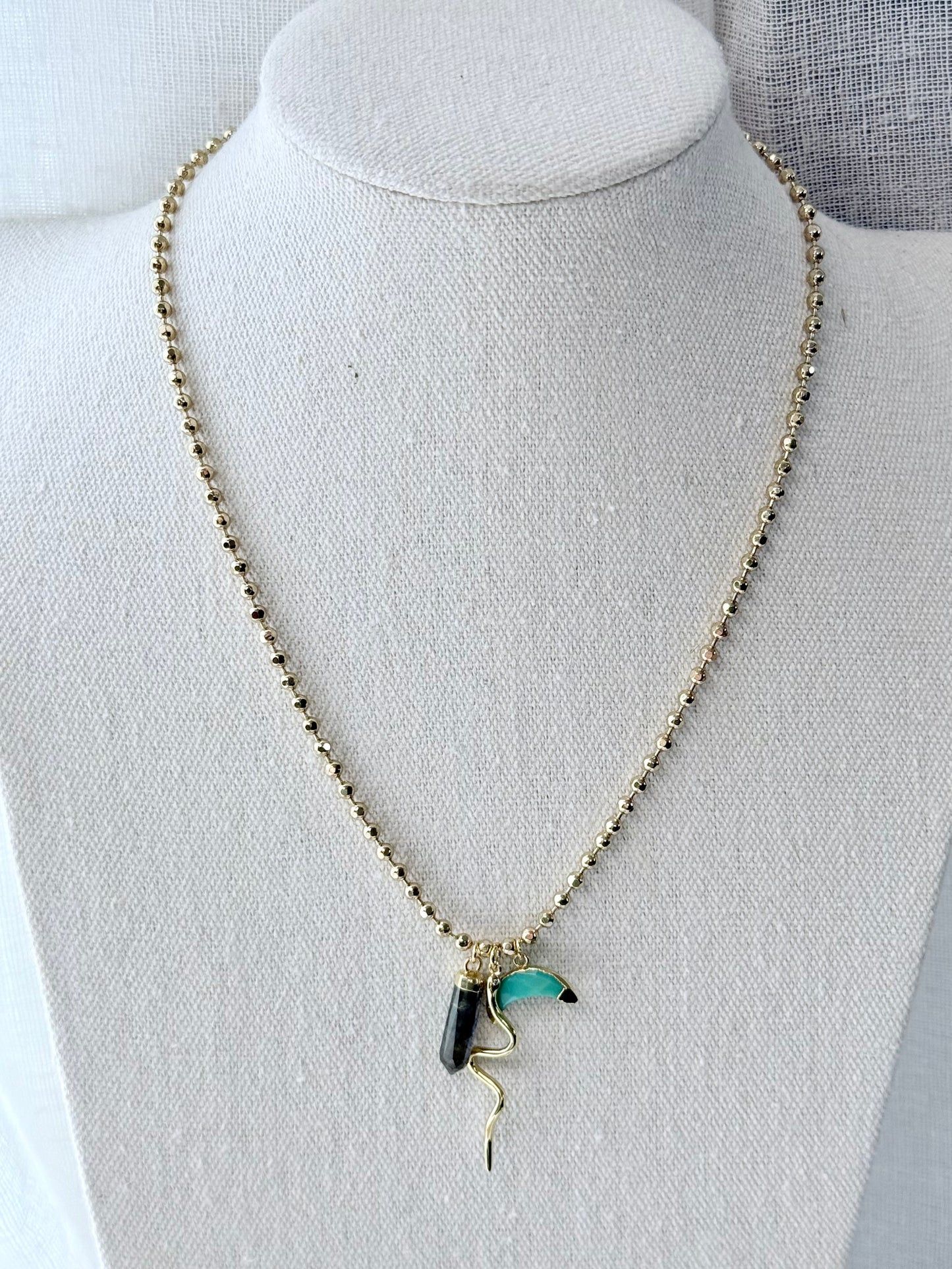 Chrysoprase + Labradorite Gold Snake Necklace