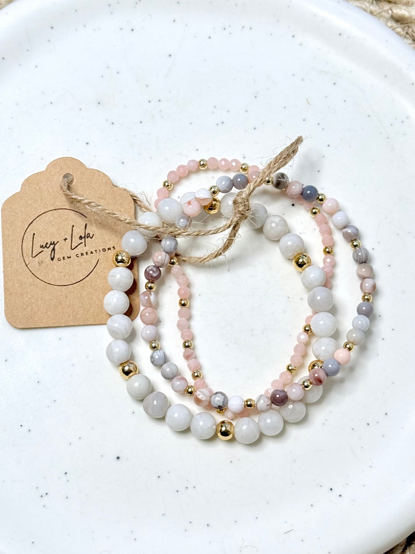 Pink Opal + Agate in Gold Stack (3-stack)