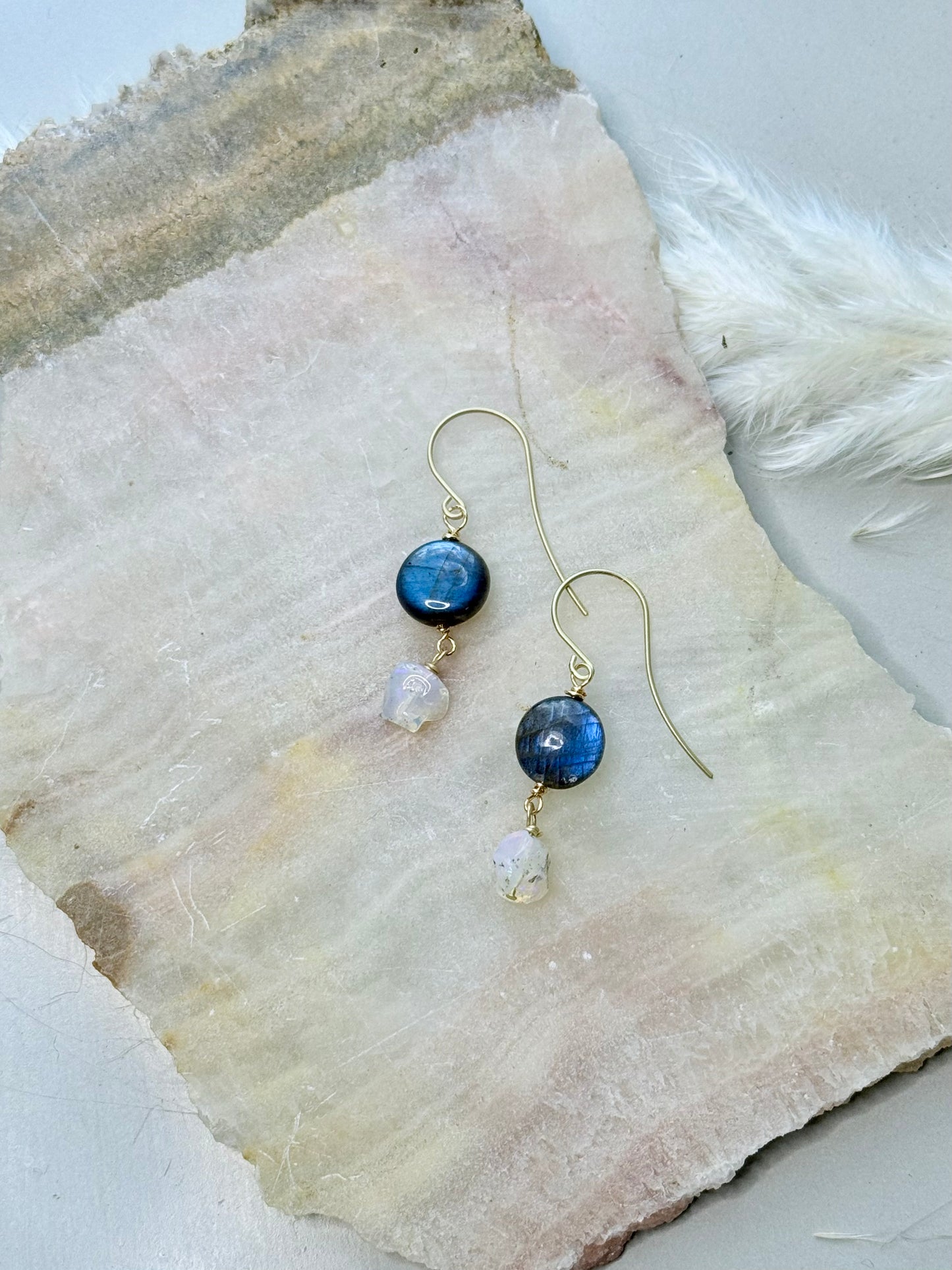 Labradorite + Ethiopian Opal Matte Gold Earrings