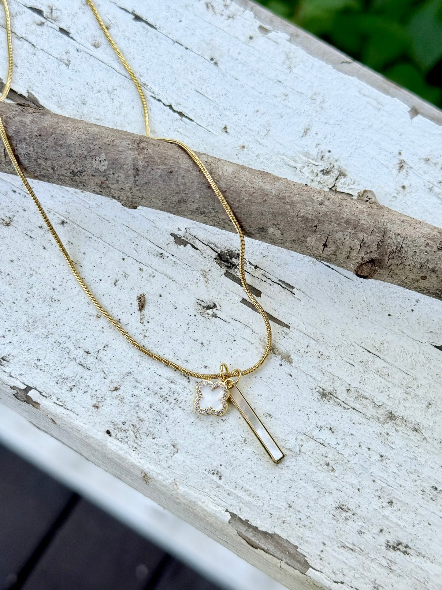 Mother of Pearl + Gold Stainless Steel Necklace