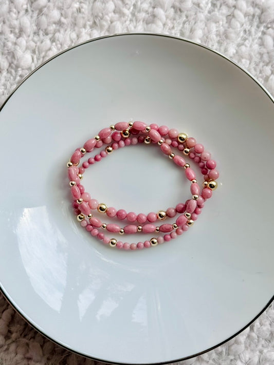 Rhodonite + Gold Stack (3-stack)
