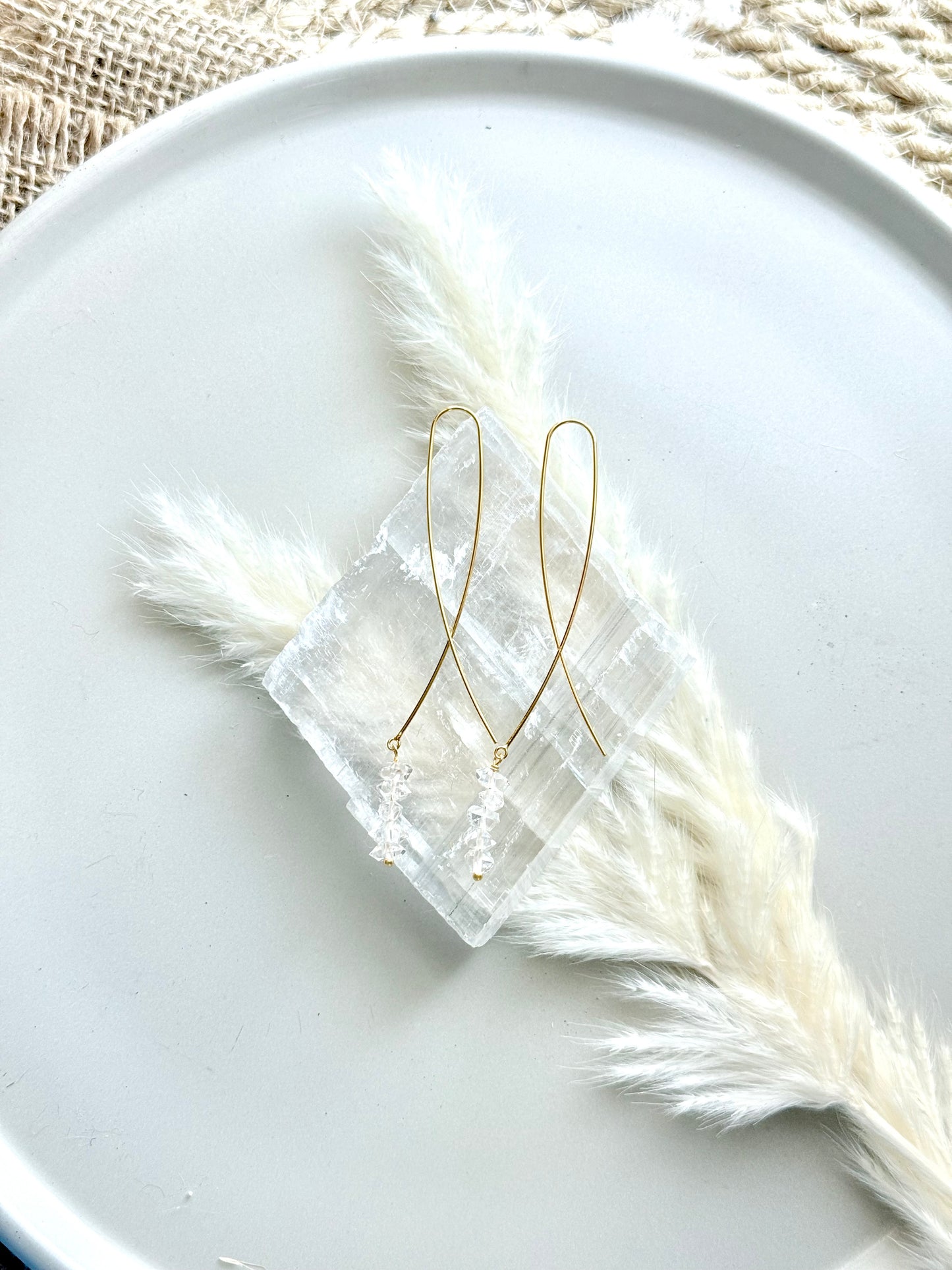 Herkimer Diamond + Gold Twister Threader Earrings