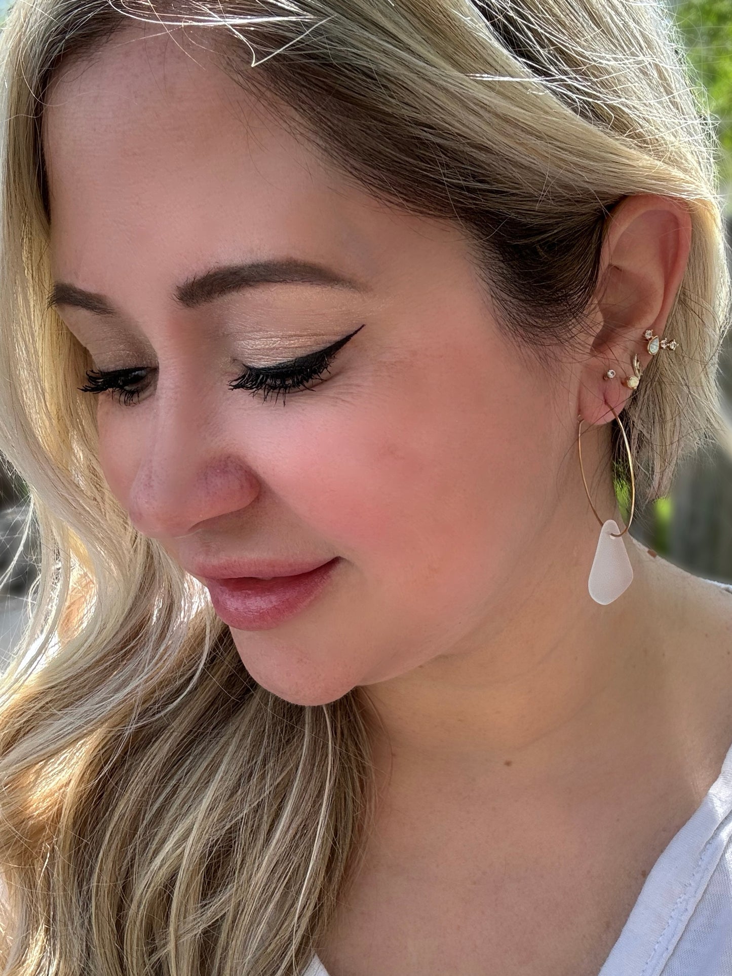 Frosted Sea Glass + Gold Hoop Earrings