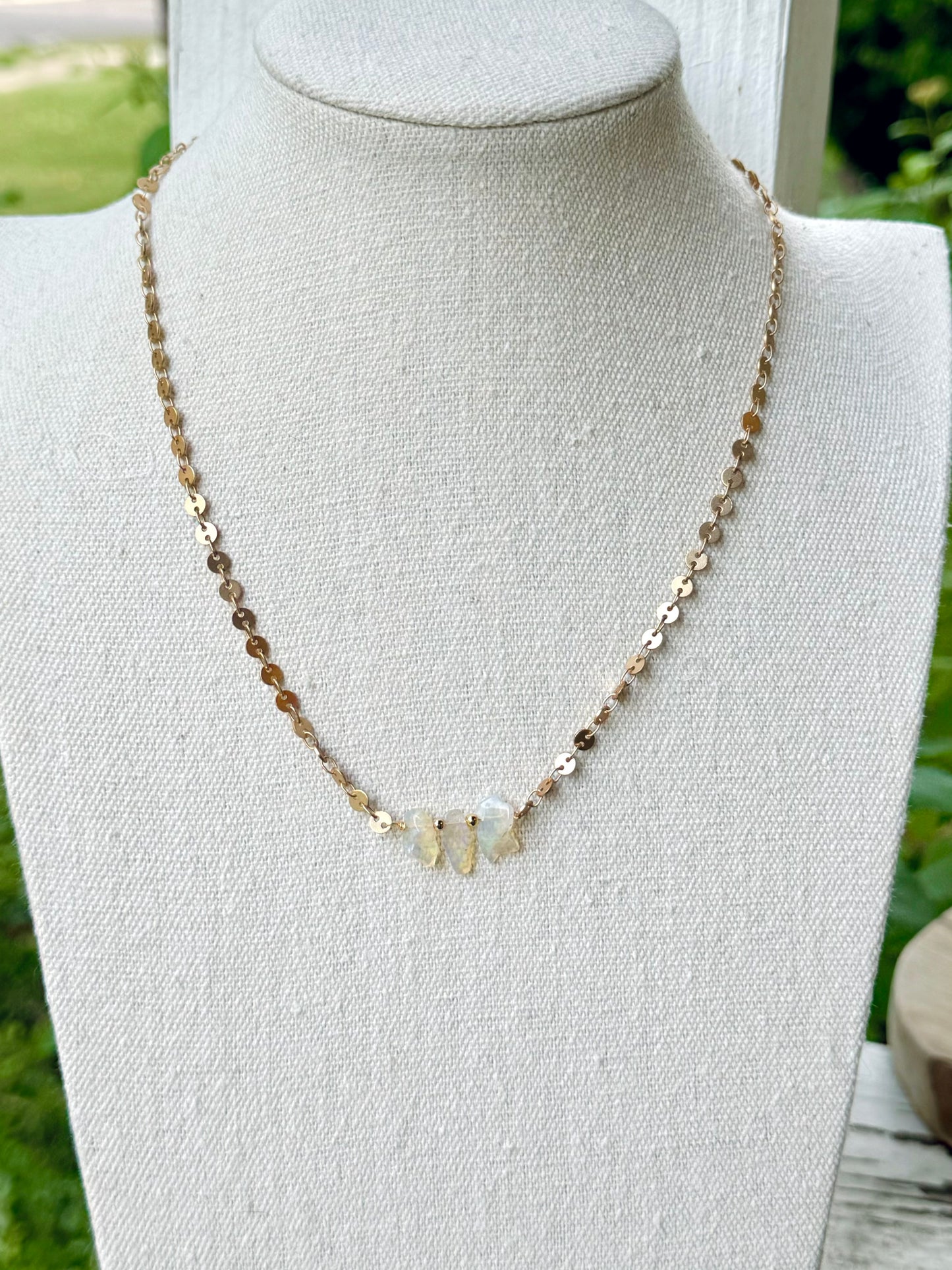 Rustic Ethiopian Opal + Matte Gold Trio Necklace