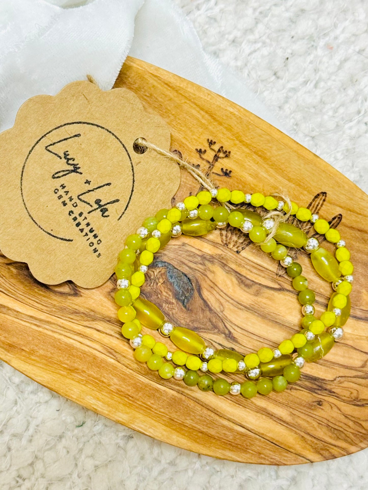 Olive Jade + Silver (3-stack)