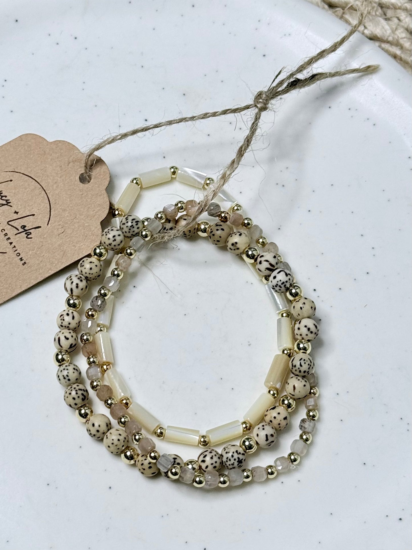 Moonstone + Lotus Seed in Gold Stack (3-stack)