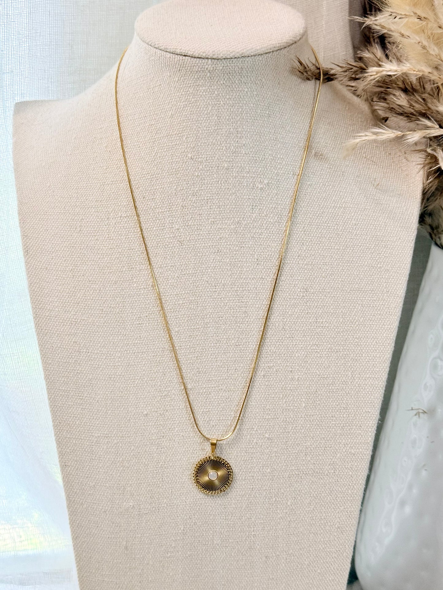 Cat Eye + Gold Sun Pendant Necklace