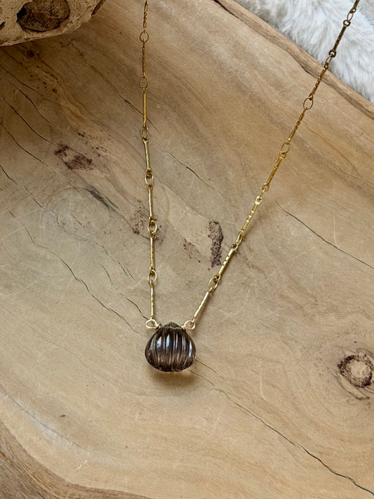 Smoky Quartz + Gold Stainless Steel Necklace