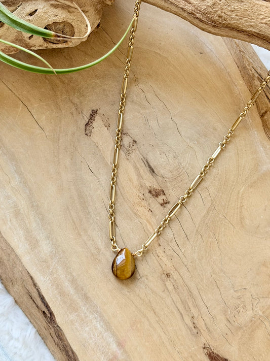 Tiger Eye + Matte Gold Necklace