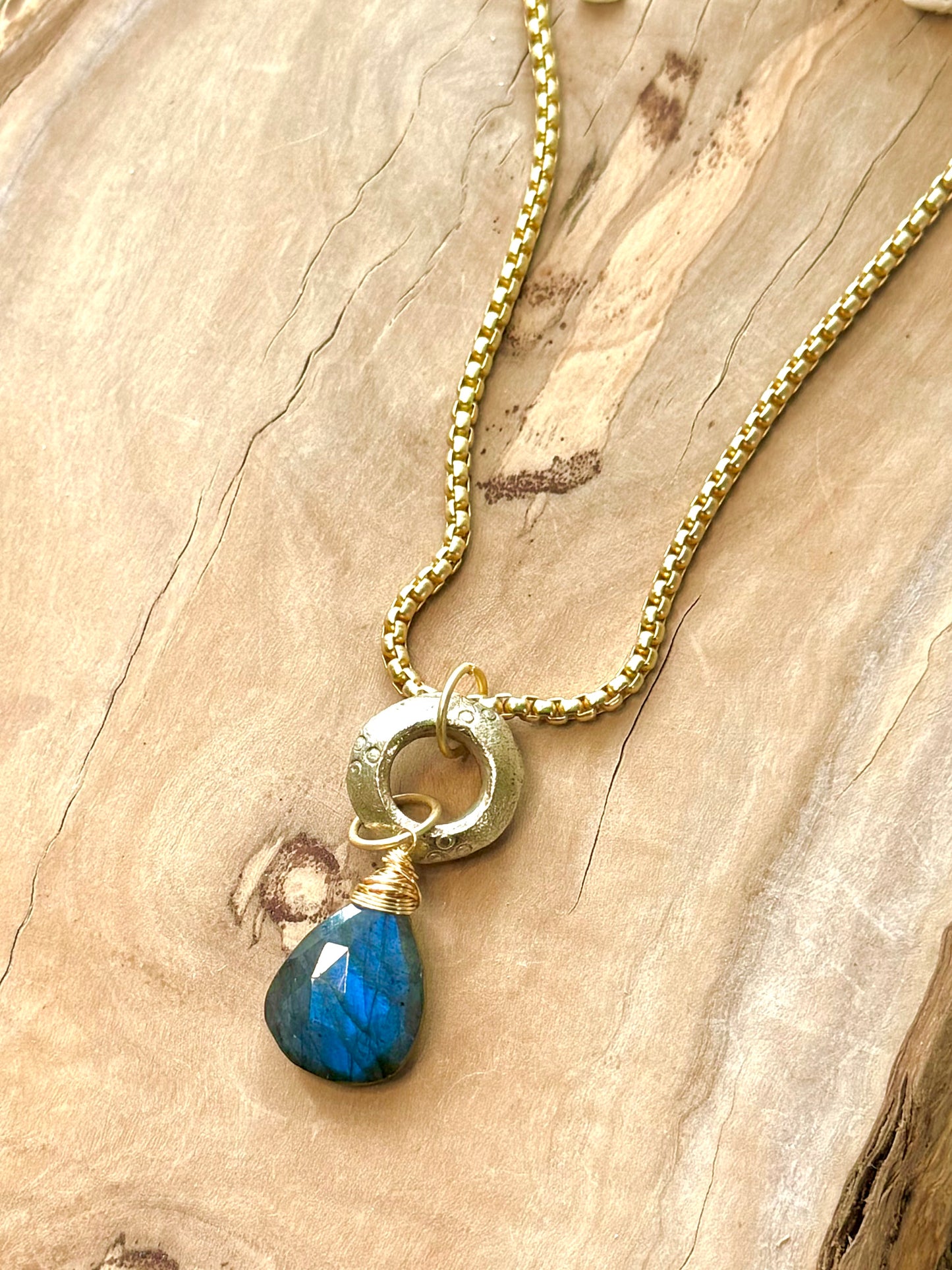 Labradorite + Matte Gold Boho Necklace