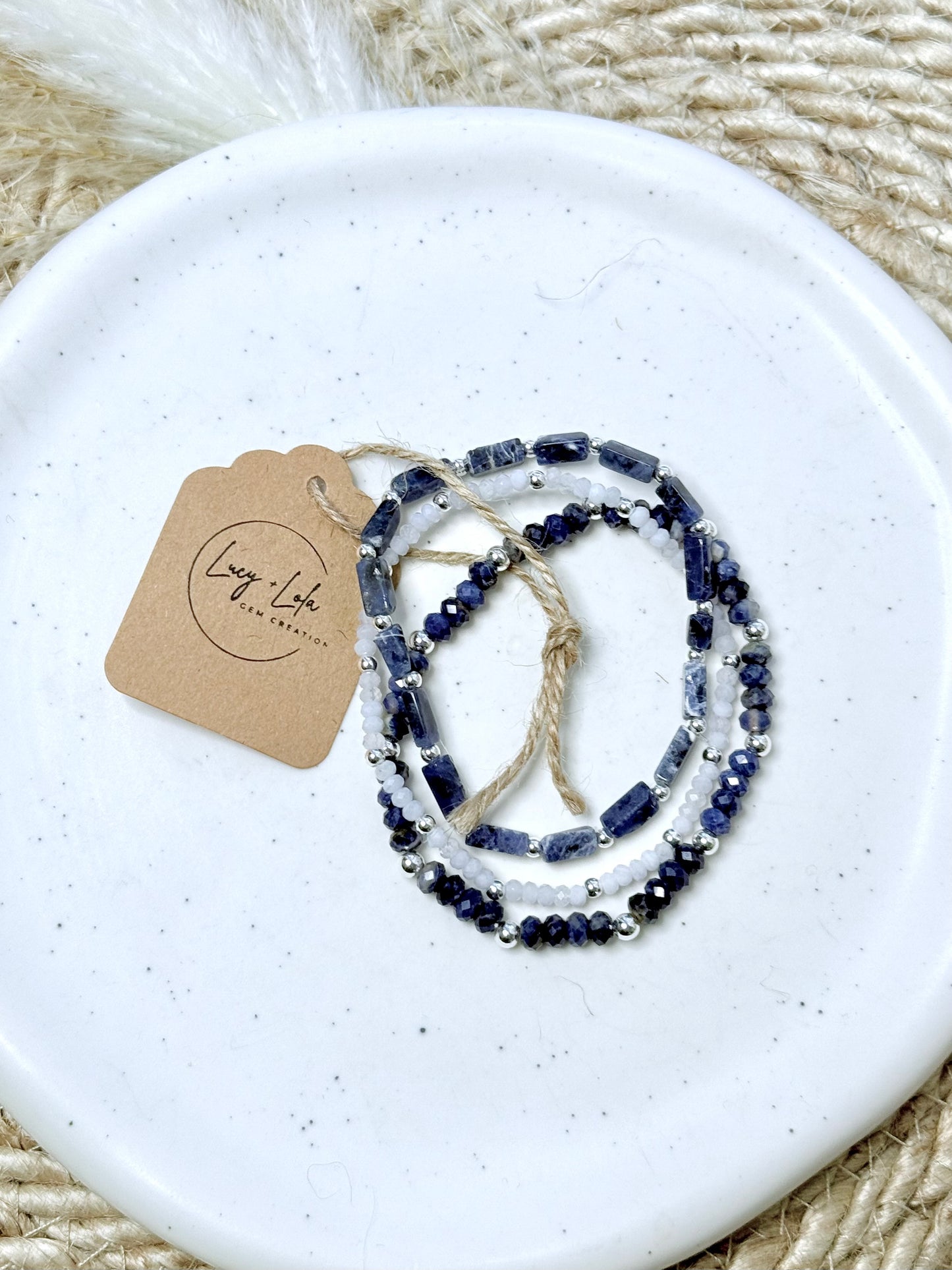 Sodalite + Lace Agate in Silver Stack (3-stack)
