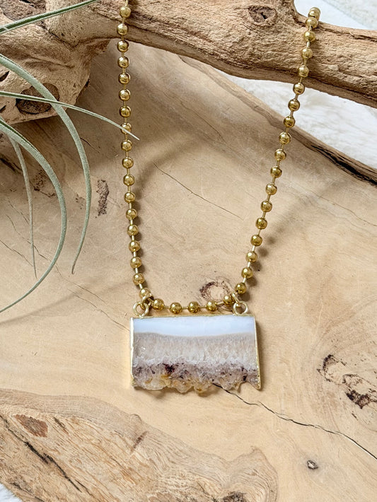 Rough Cut Citrine + Gold Stainless Ball Chain Necklace