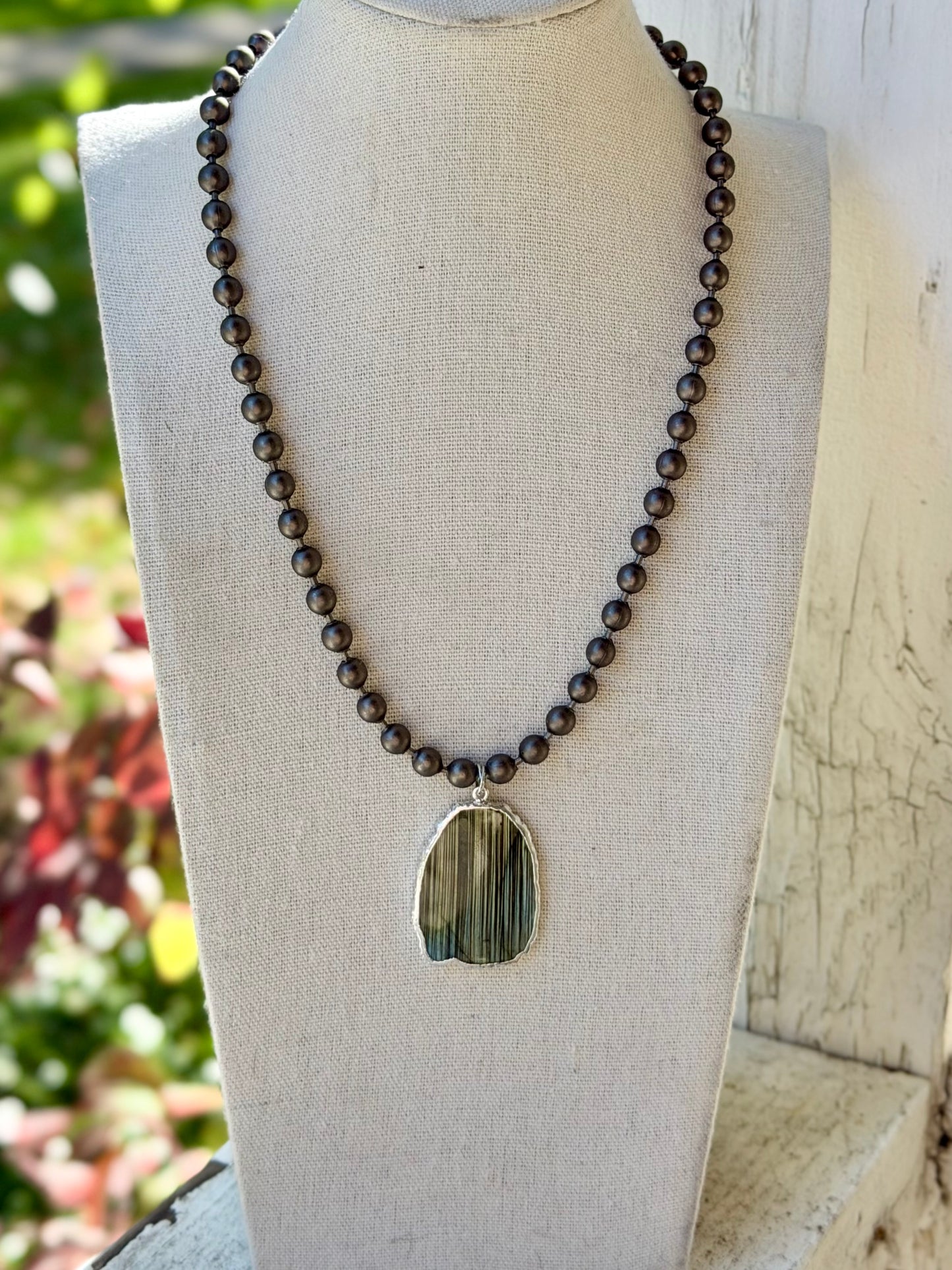Labradorite + Matte Gunmetal Necklace