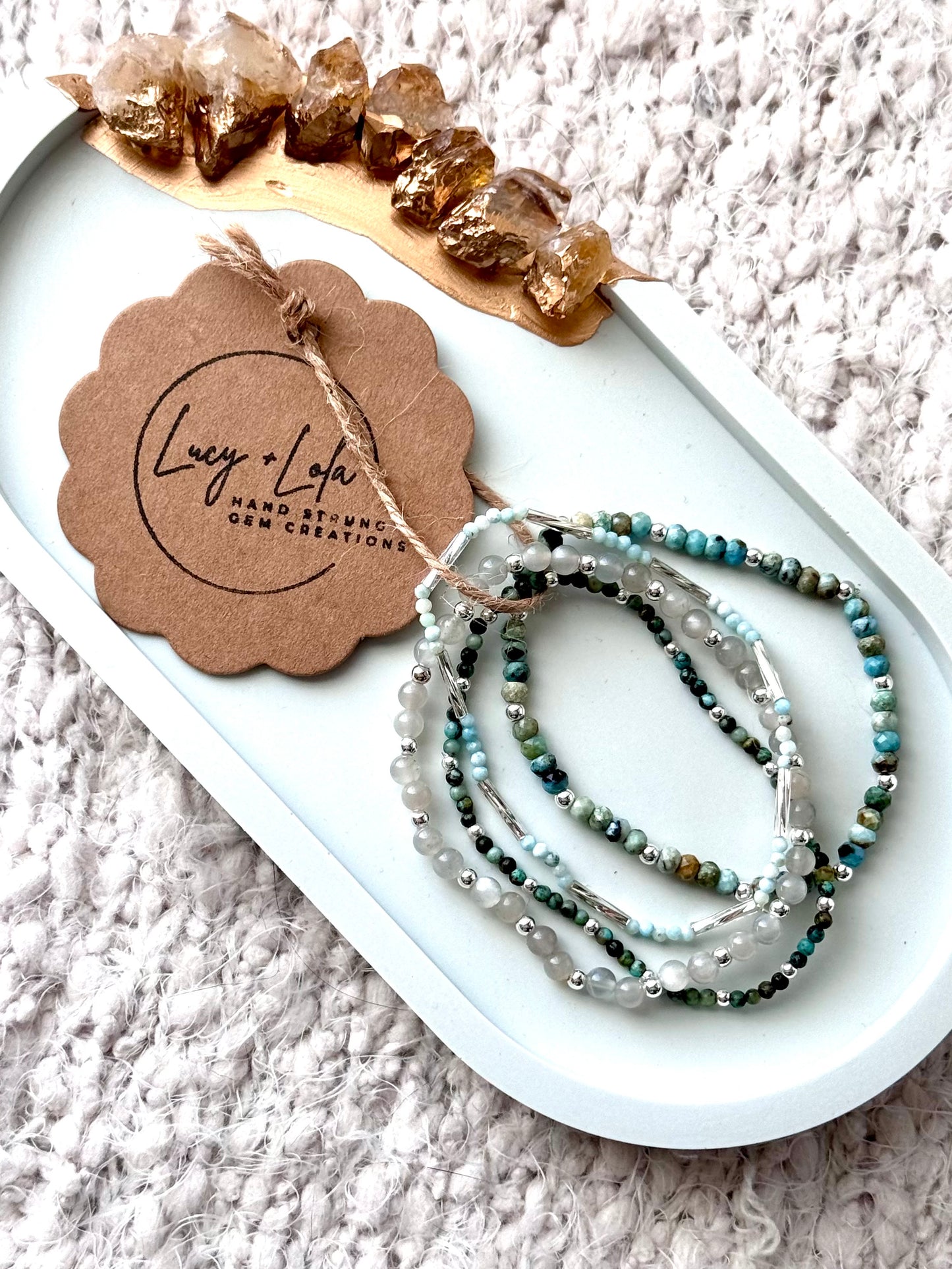 Blue + Teal in Silver (4-stack)