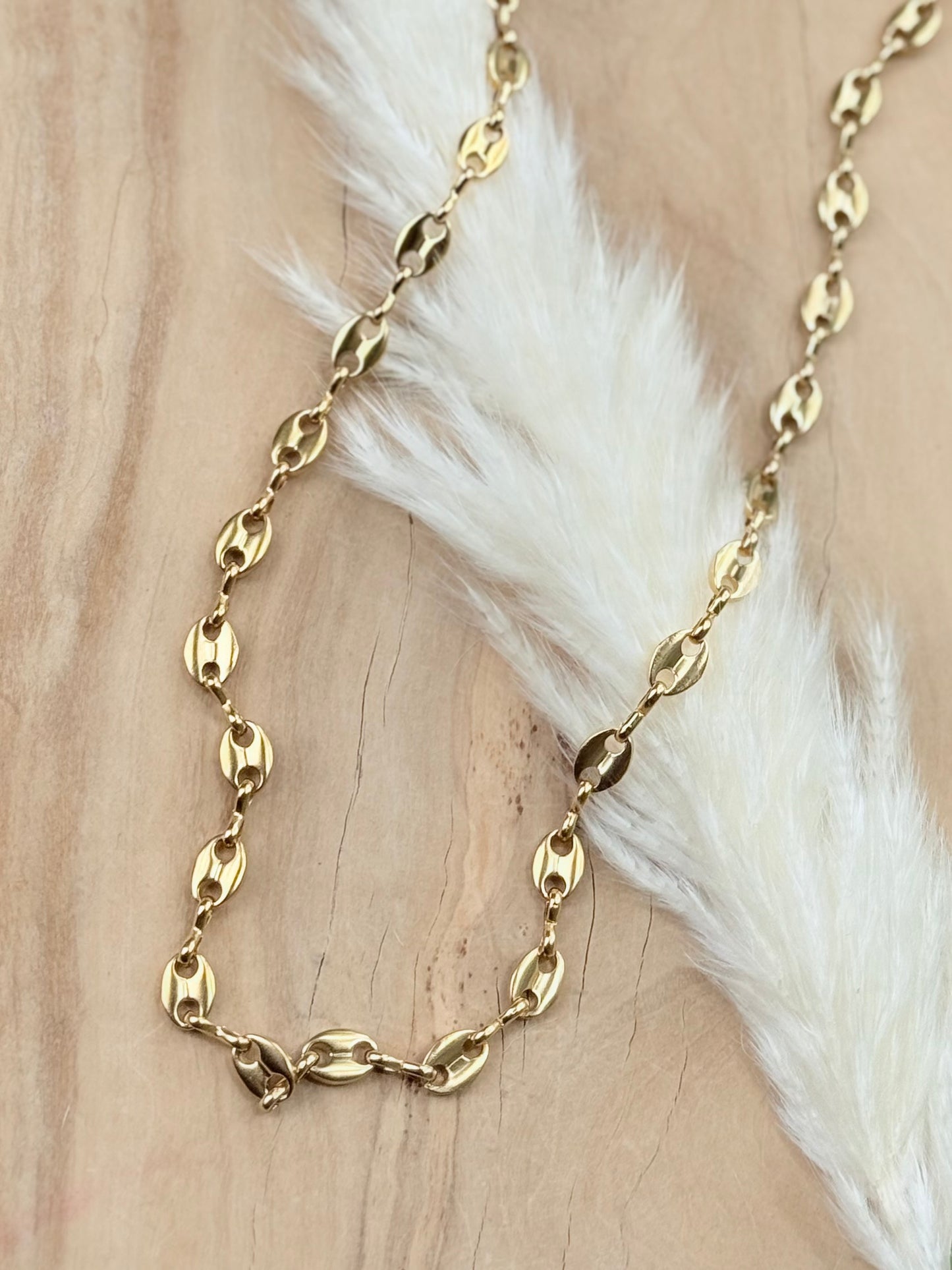 Gold Stainless Steel Coffee Bean Chain Necklace