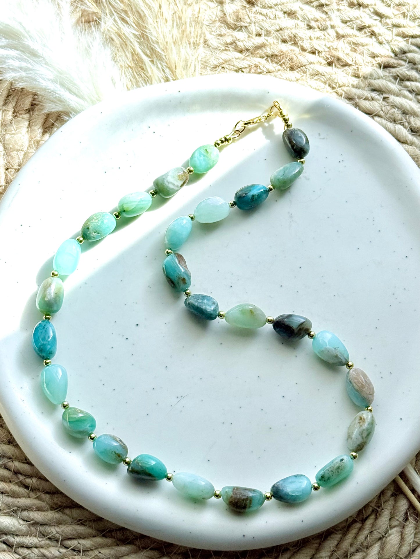 Luxe Peruvian Blue Opal + Gold Beaded Necklace