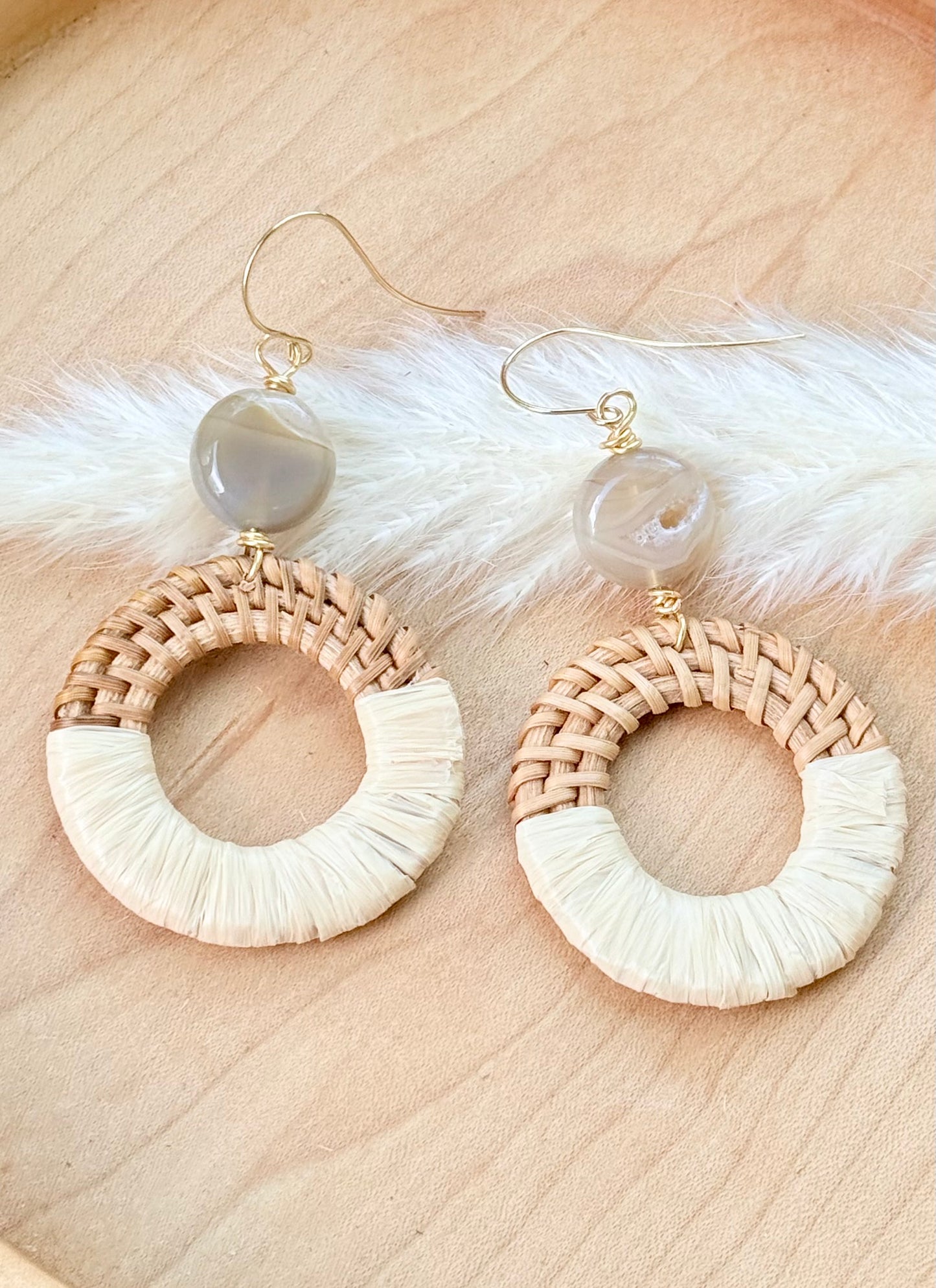 Phantom Agate + Gold Rattan Earrings