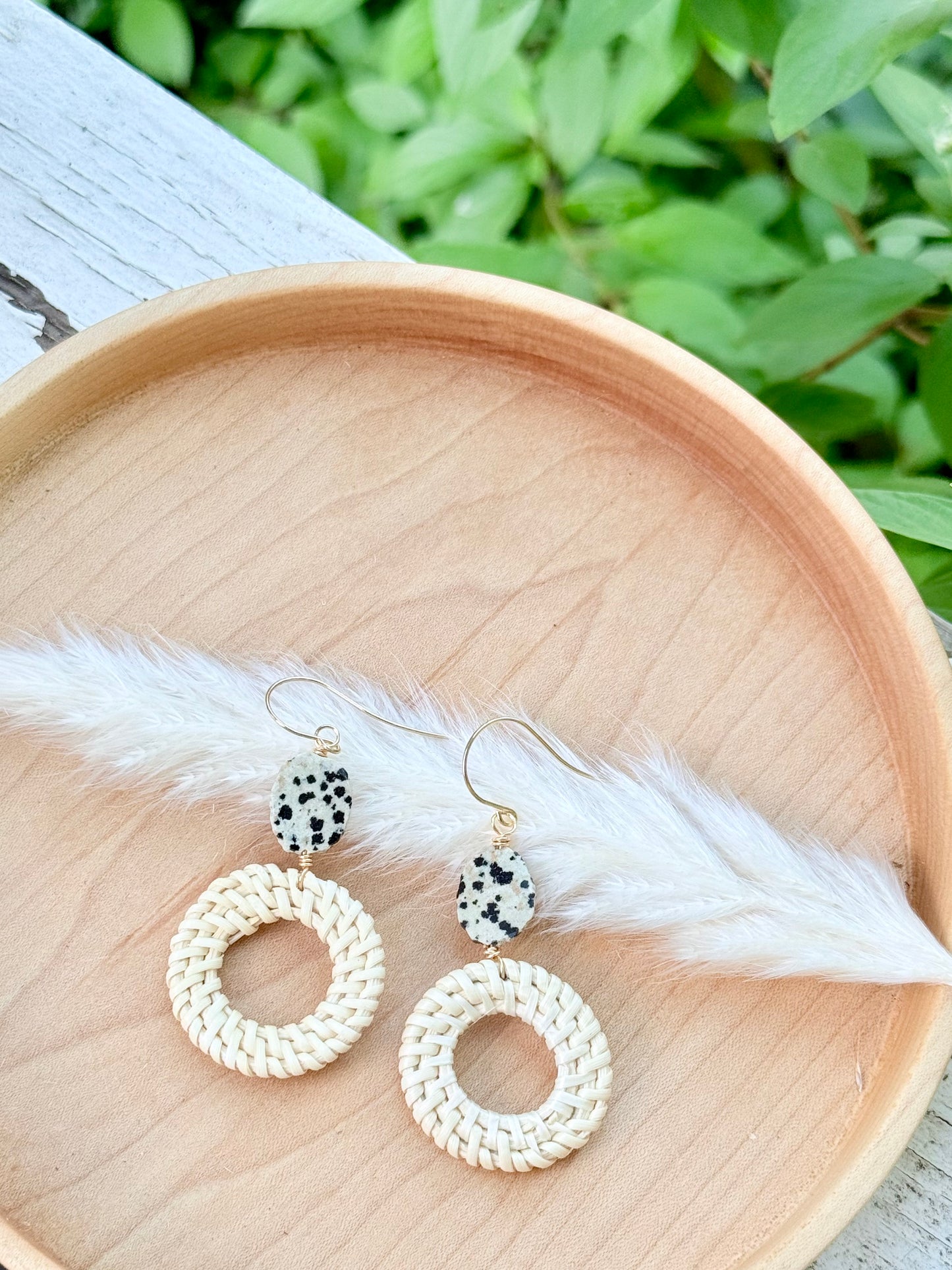 Dalmation Jasper + Gold Mini Rattan Earrings