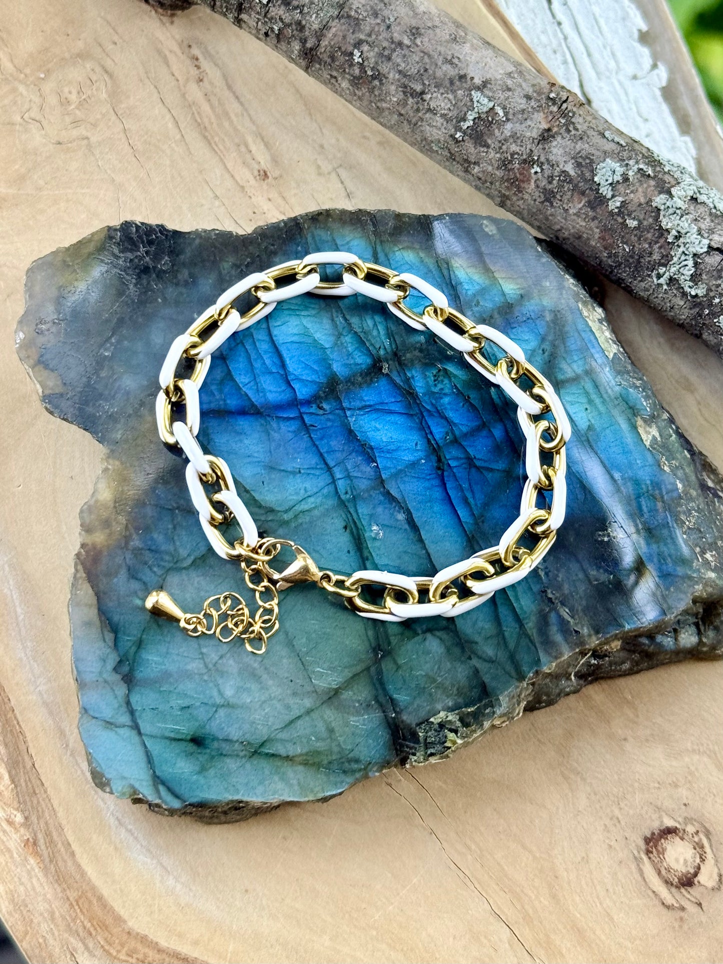 White + Gold Stainless Steel Link Bracelet