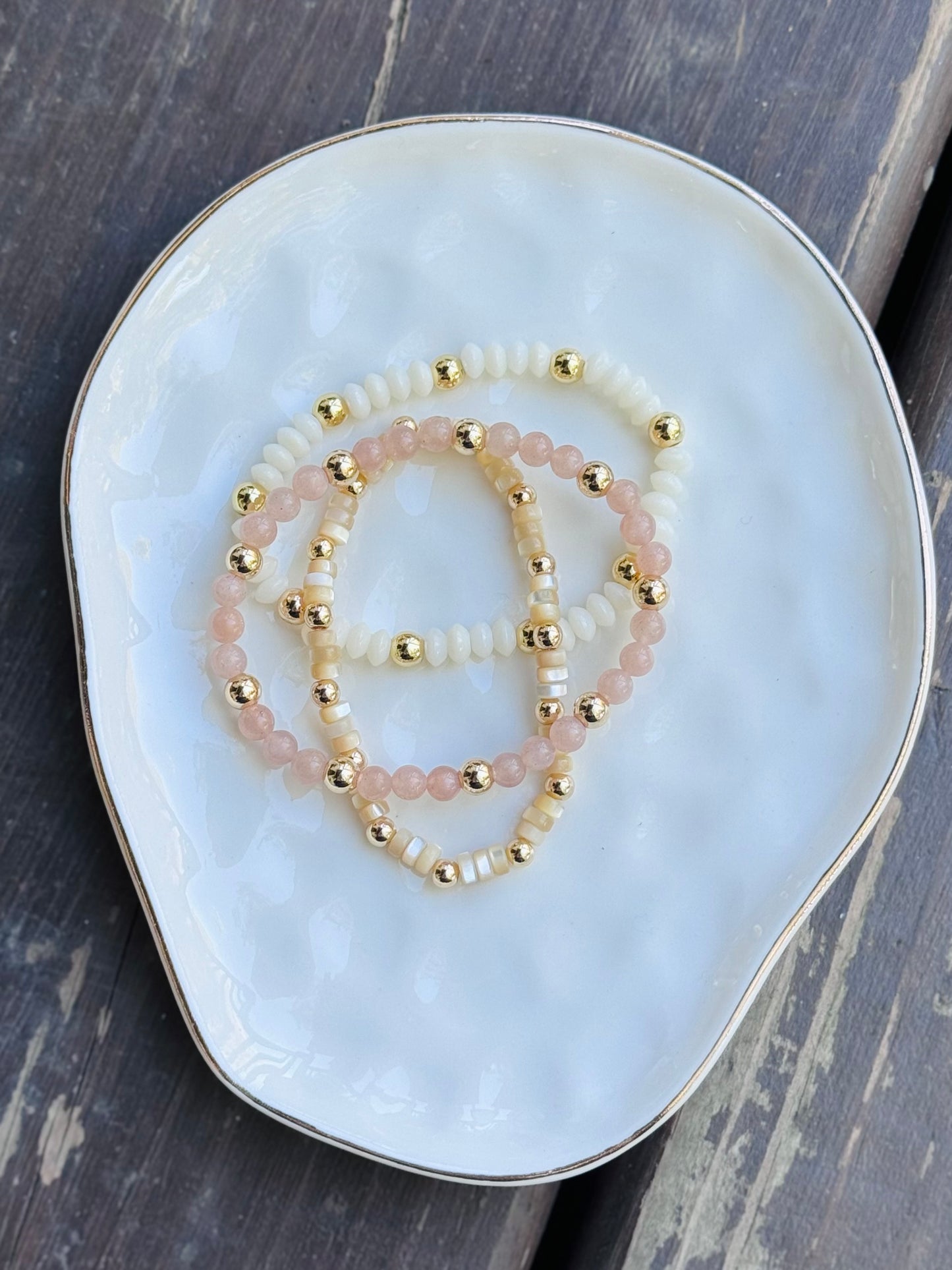 Pink + Cream in Gold (3-stack)