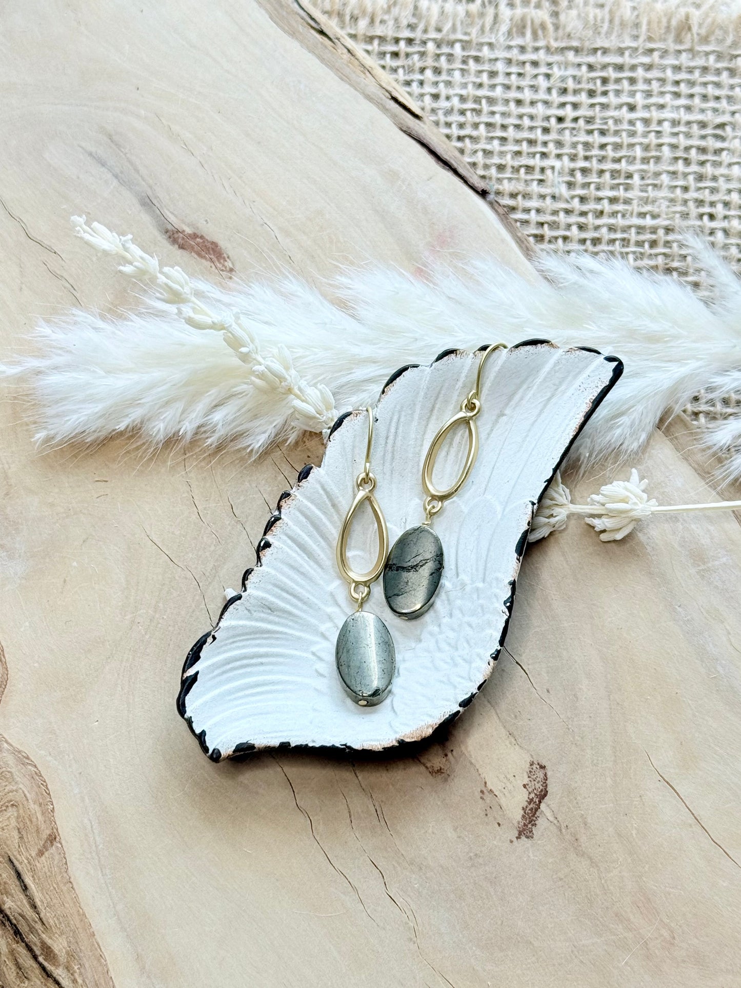 Pyrite + Matte Gold Twist Earrings
