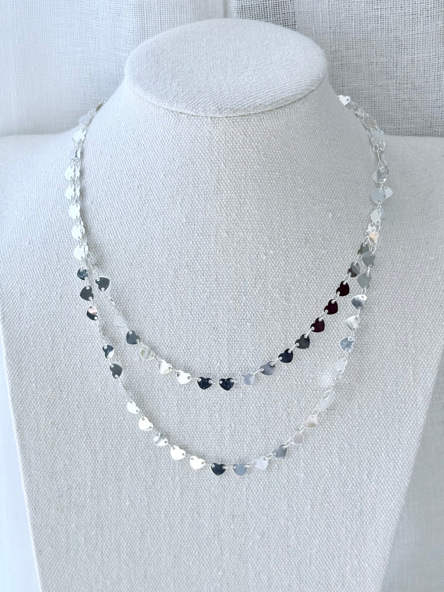 Silver Heart Duet Necklace