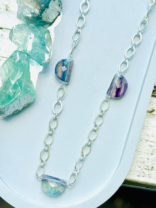 Fluorite + Silver Trio Necklace