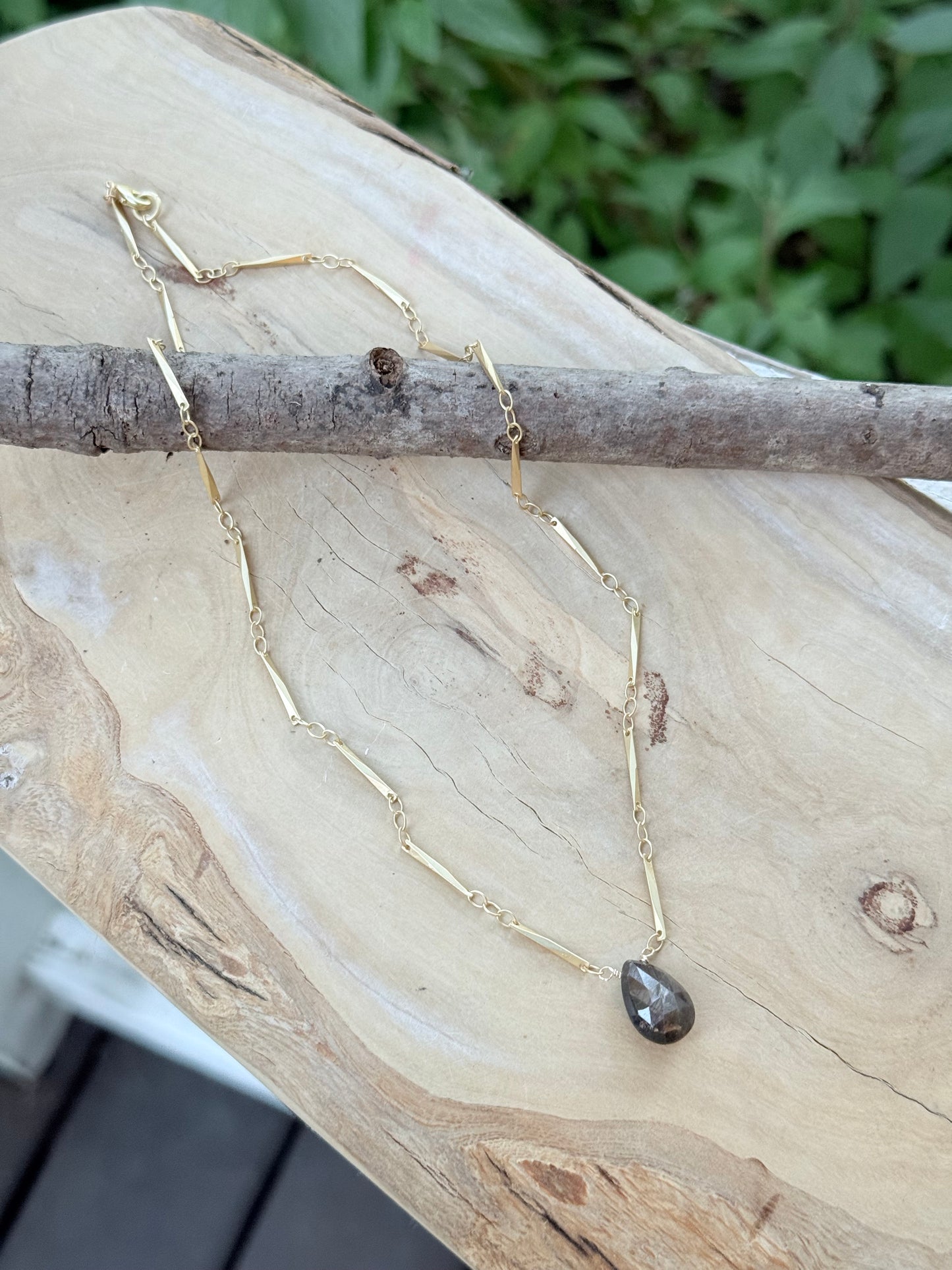 Chocolate Sapphire + Matte Gold Necklace