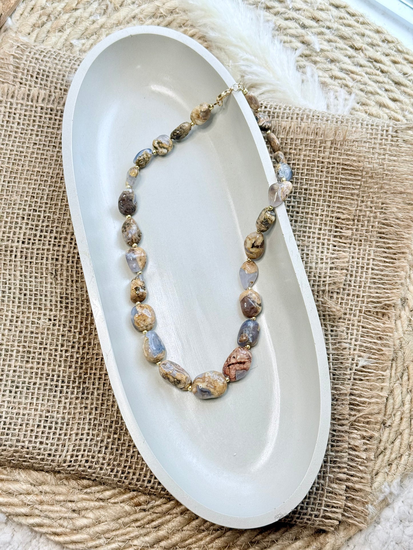 Skin on Blue Chalcedony + Gold Chunky Beaded Necklace