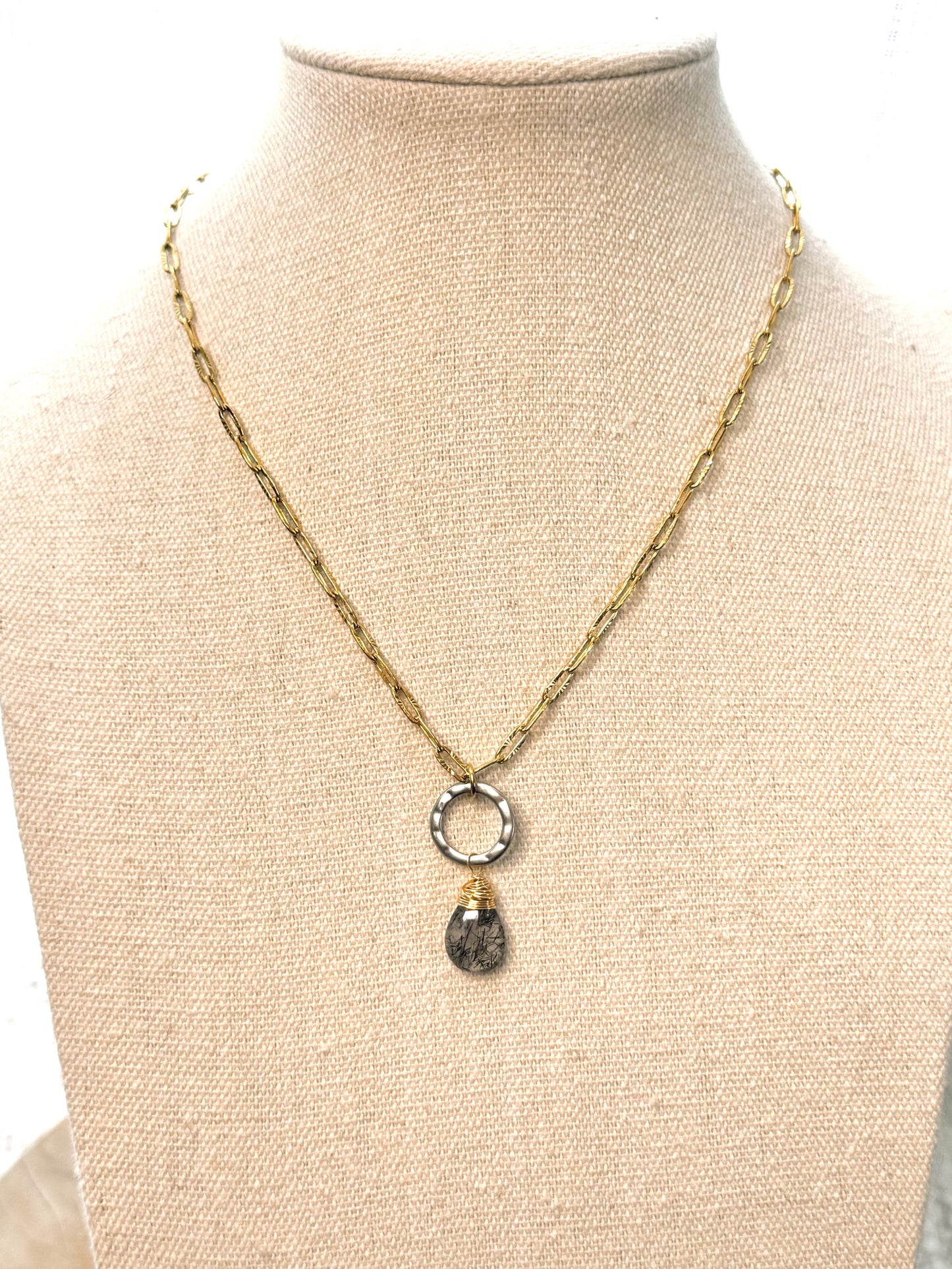 Rutilated Quartz + Gold Eternity Necklace